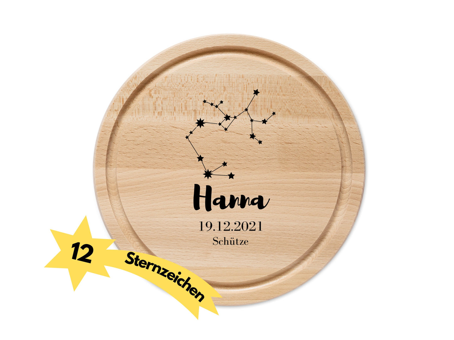 Rundes, personalisiertes Holzbrett mit Saftrille aus hochwertigem Buchenholz, ideal als Frühstücksbrettchen für Kinder. Perfekt als Geschenk zum Schulstart oder für besondere Anlässe. Umweltfreundliche und langlebige Option für den täglichen Gebrauch