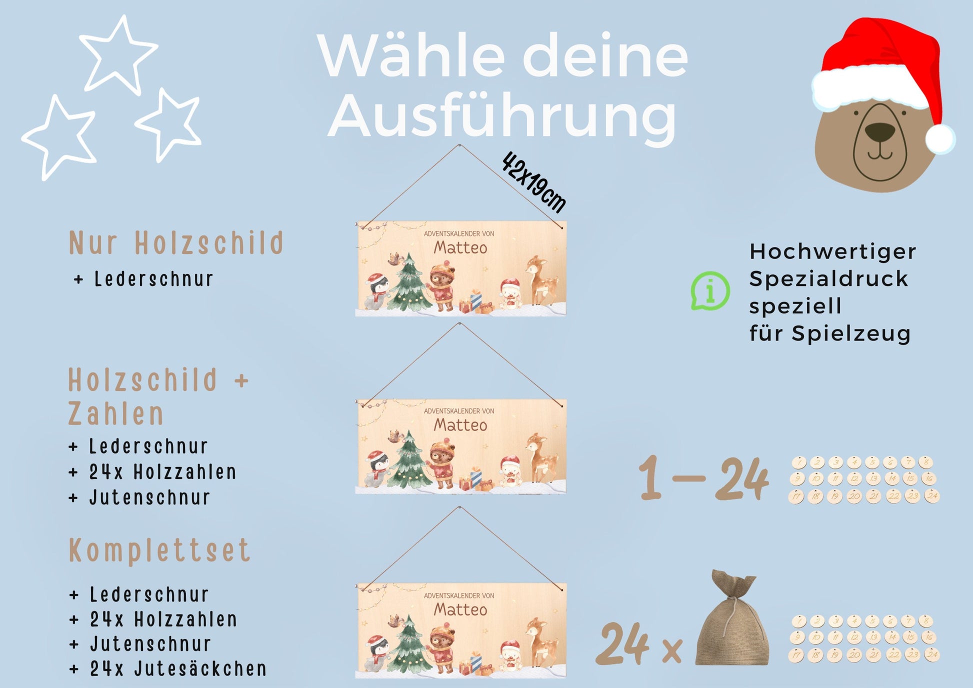 Adventskalender Kinder, Adventskalender zum Befüllen, Adventskalender Holz, Adventskalender personalisiert, Weihnachtskalender