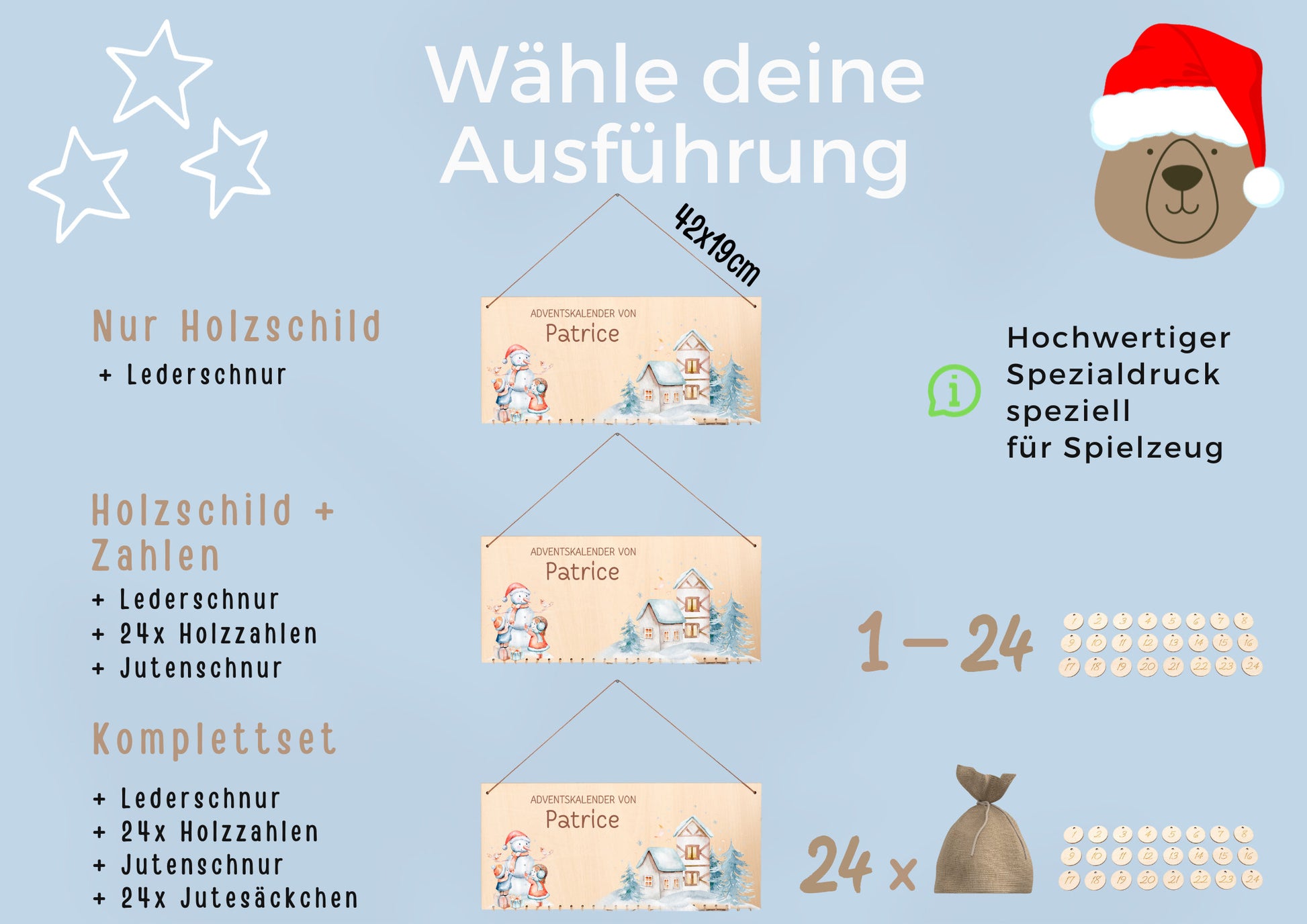 Adventskalender für Kinder, Adventskalender zum Befüllen, Adventskalender Holz, Adventskalender personalisiert, Weihnachten Deko