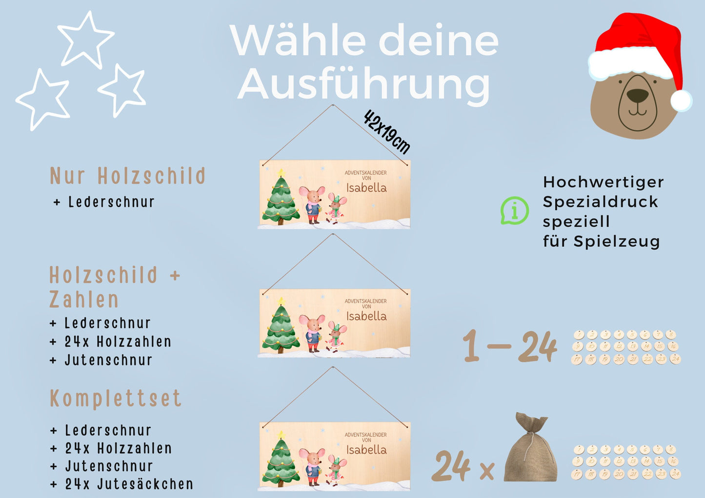 Adventskalender zum Befüllen, Adventskalender Kind, Adventskalender Holz, Adventskalender personalisiert, Adventskalender