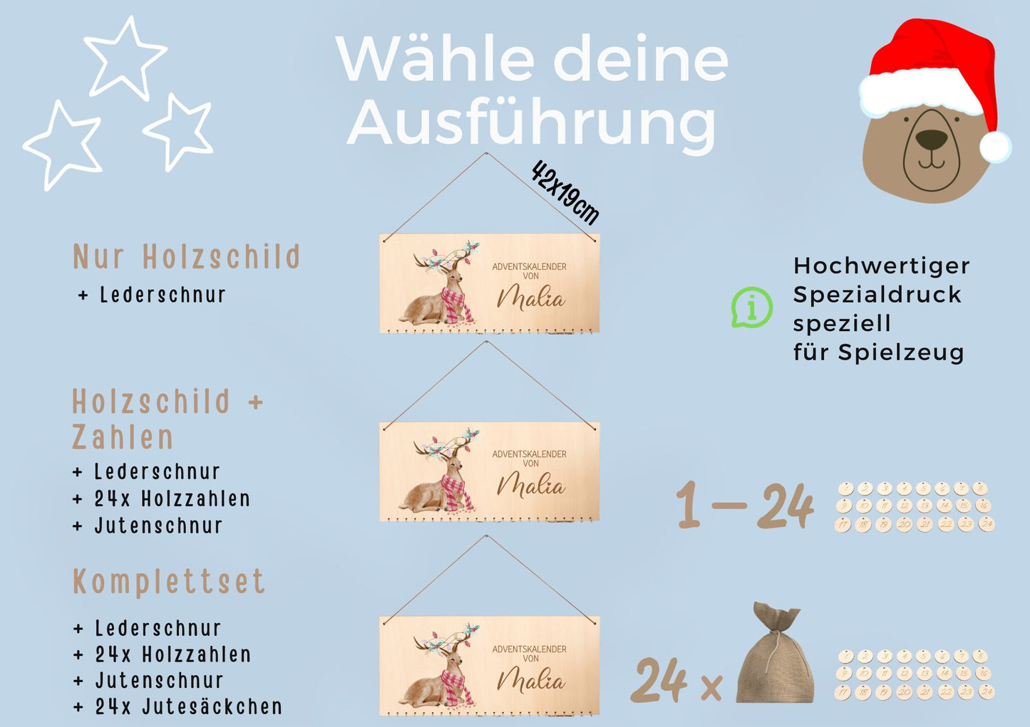 Adventskalender Reh, Adventskalender Mädchen, Personalisierter Adventskalender, Adventskalender zum Befüllen