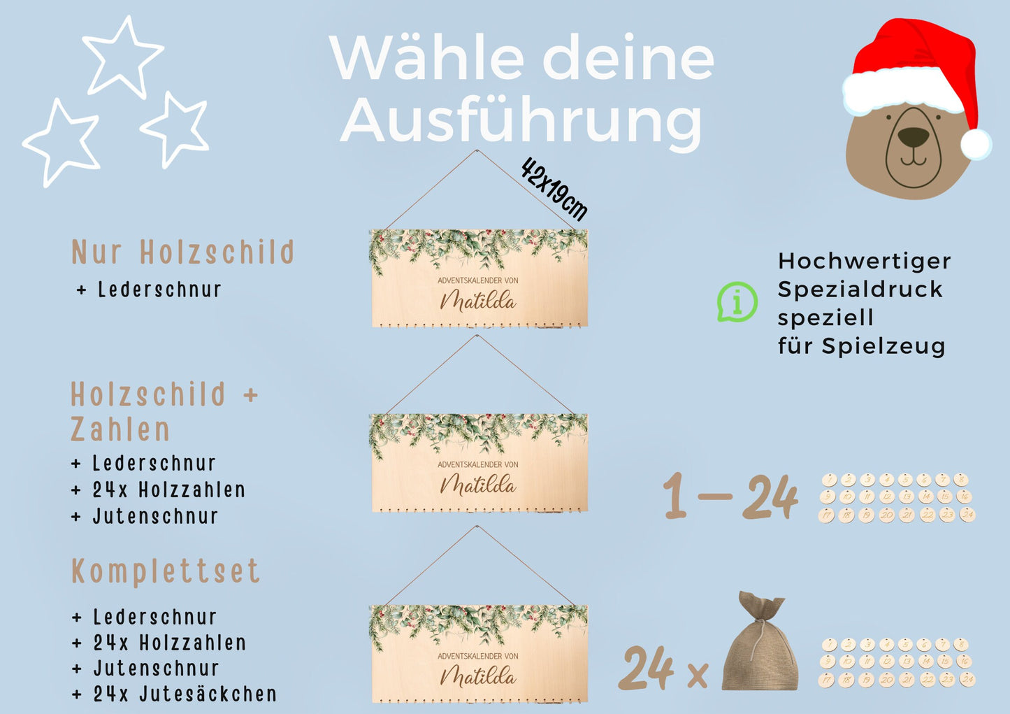 Adventskalender aus Holz, Adventskalender Kinder, Adventskalender zum Befüllen, Deko Weihnachten, Adventskalender personalisiert