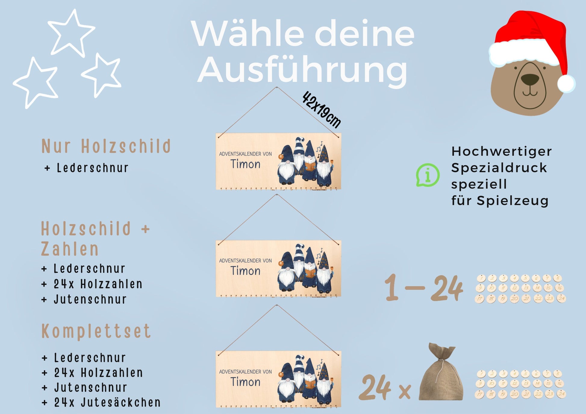 Adventskalender Wichtel, Adventskalender Kinder, Adventskalender zum Befüllen, Adventskalender Holz, Adventskalender personalisiert