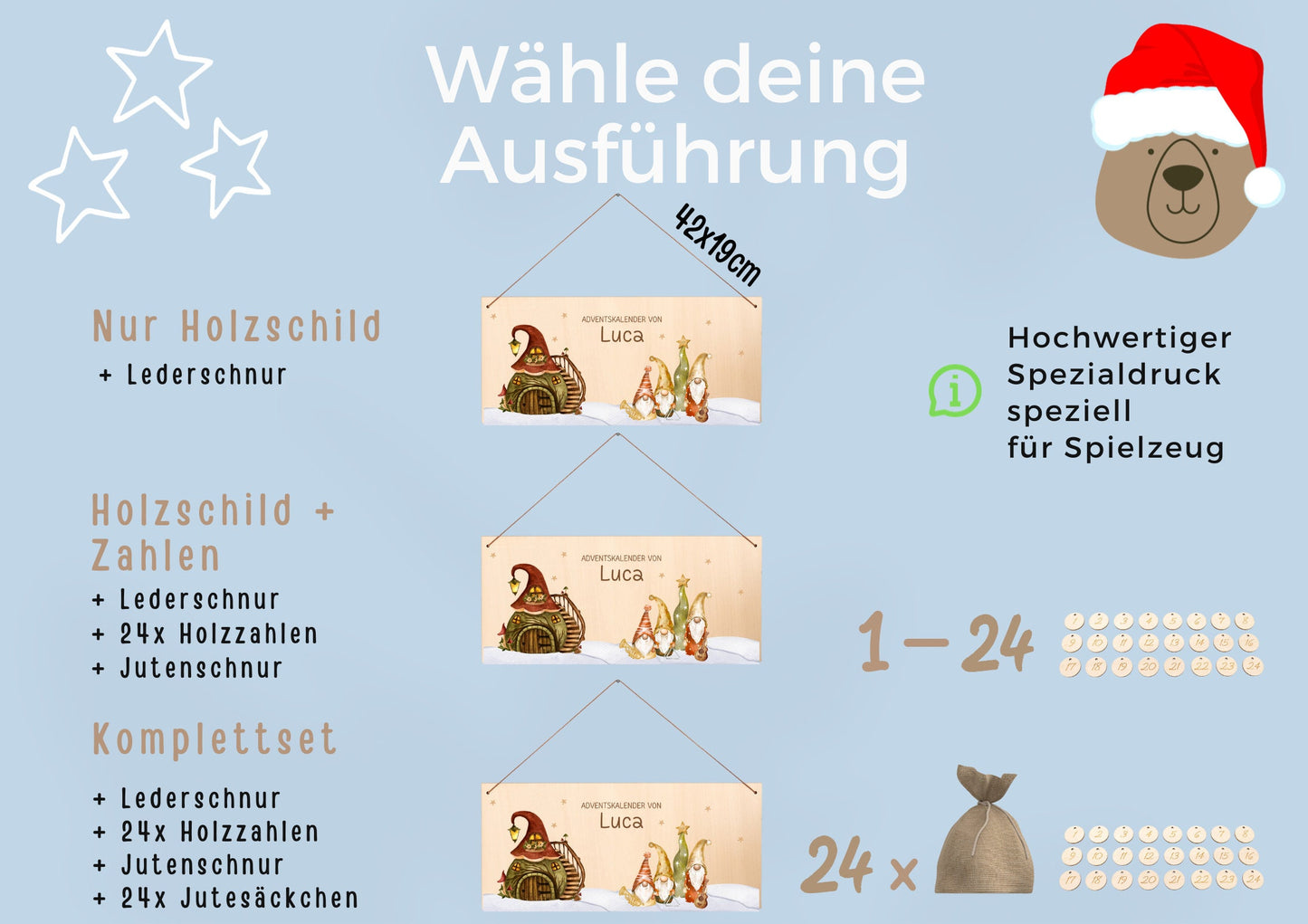 Adventskalender Holz, Adventskalender zum Befüllen, Adventskalender für Kinder, Adventskalender personalisiert, Weihnachtskalender