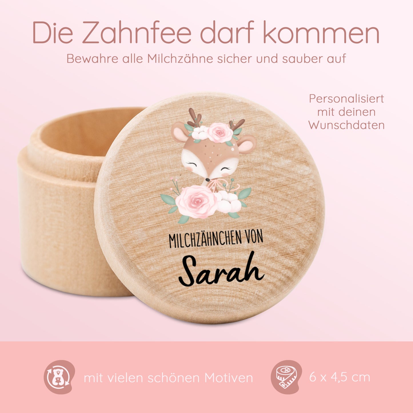 Zahndose personalisiert, Milchzahndose, Babygeschenk Geburt, Fahnfee, Schulanfang Mädchen, Zahndose Tier, Geschenk 5 Jahre