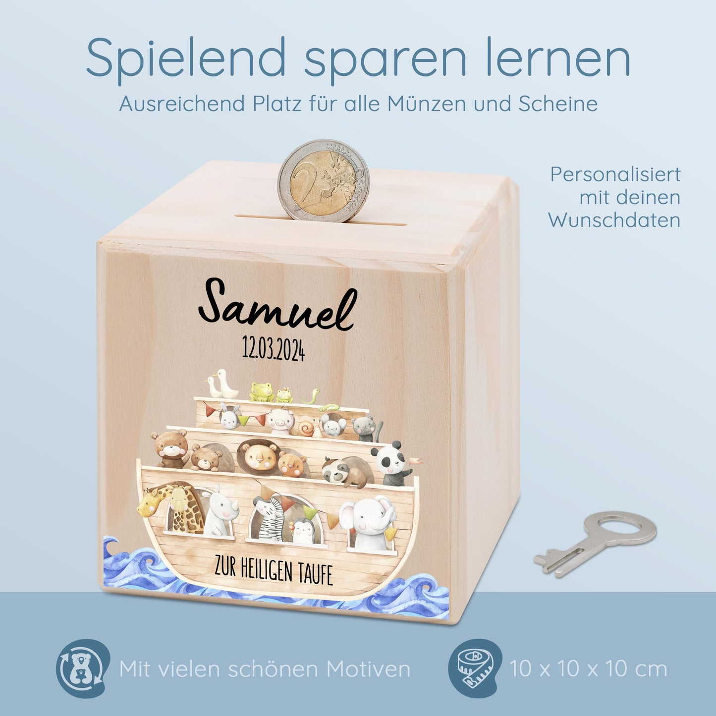 Spardose Taufe, Junge Taufe, Taufgeschenk, Arche Noah Taufe, Geldgeschenke zur Taufe, Taufe Patenkind, Geldgeschenk Kind, Sparschwein