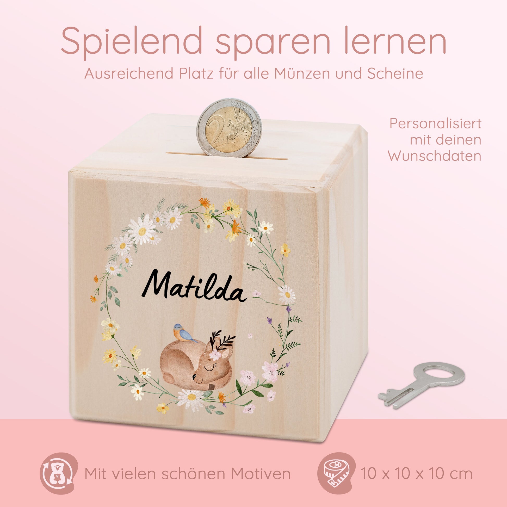 Spardose Reh, Spardose Maus, Spardose Mädchen, Taufgeschenk Mädchen, Personalisierte Spardose Mädchen, Wunscherfüller