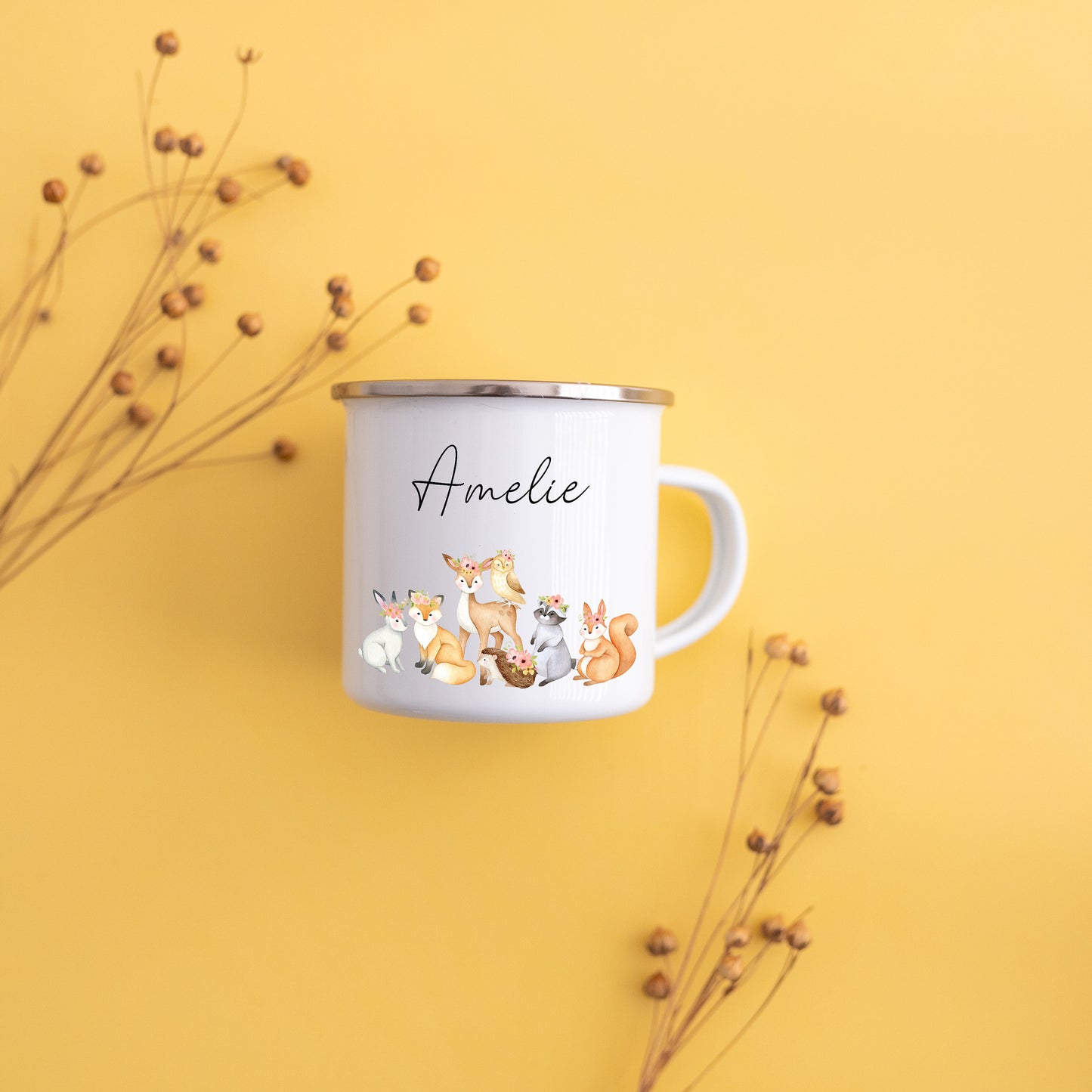 Tasse Waldtiere, Emaille Tasse Kinder, Kindertasse mit Tieren, Geschenk für Kinder Tassen, Waldorf Schule Geschenk, Campingtasse