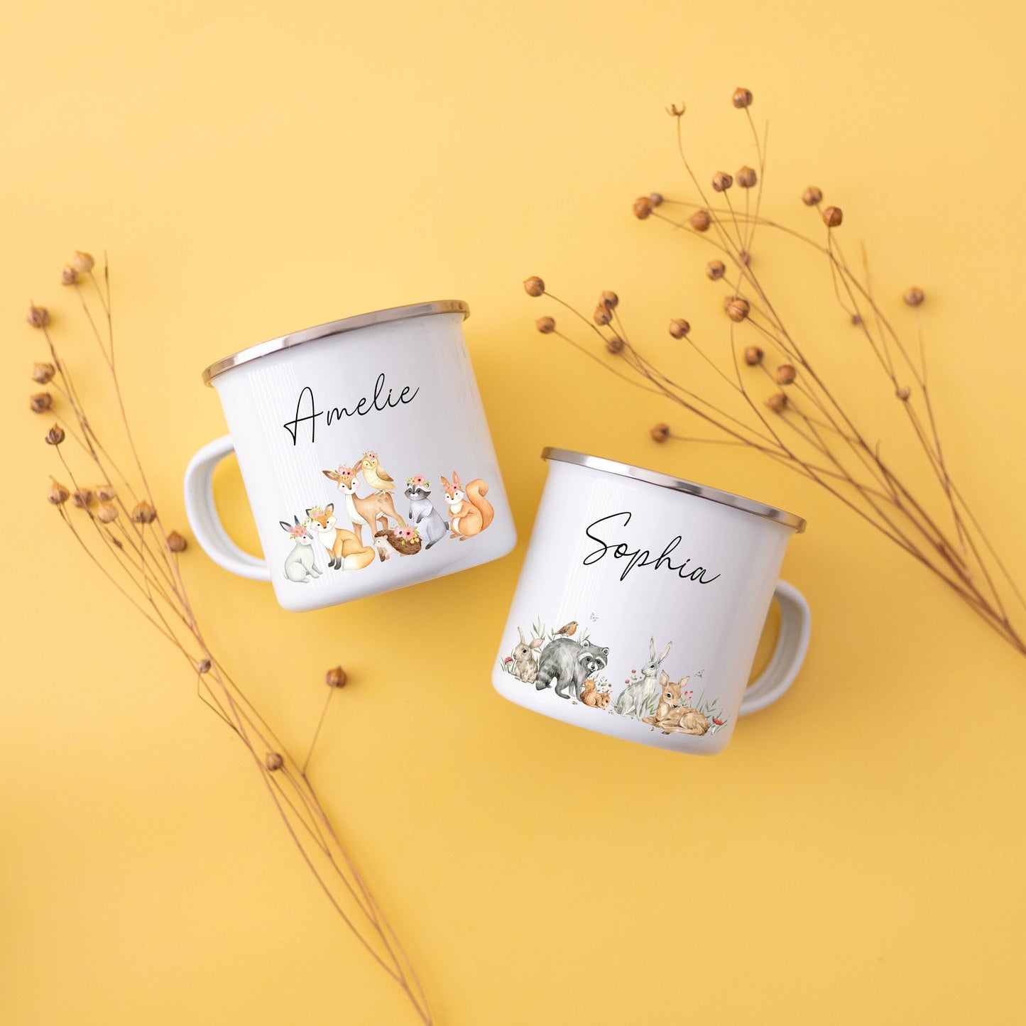 Tasse Waldtiere, Emaille Tasse Kinder, Kindertasse mit Tieren, Geschenk für Kinder Tassen, Waldorf Schule Geschenk, Campingtasse