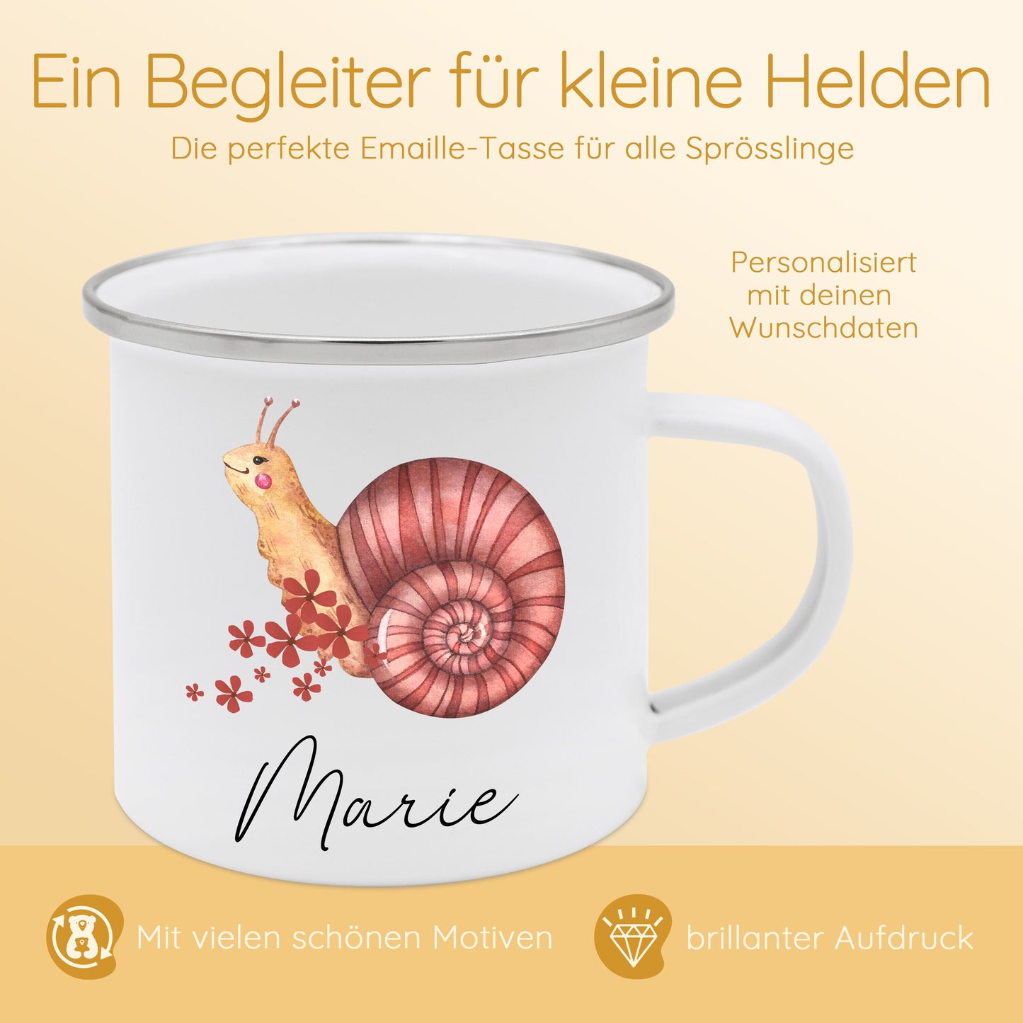 Tasse Schnecke, Emaille Tasse, Kindertasse Mädchen, Schulanfang Geschenk Mädchen, Tasse Mädchen, Kindergeschenk Mädchen, Campingtasse