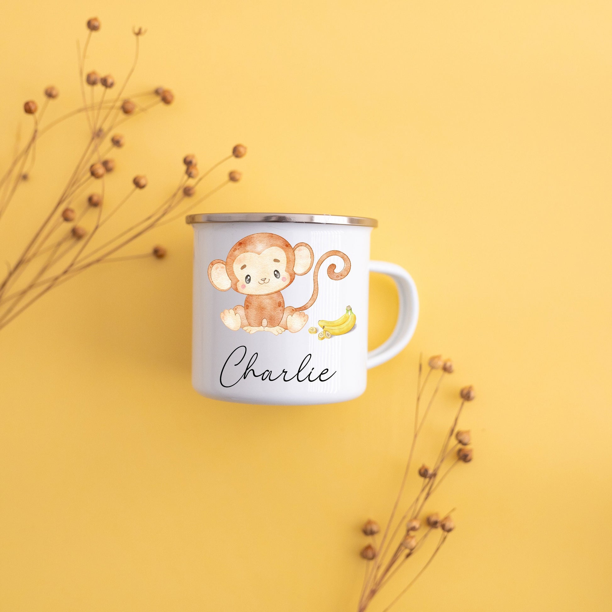 Tasse Affe, Affe Geschenk Kind, Emaille Becher Affe, Namenstasse Affe, Lieblingstier Affe, Kindertasse mit Affenmotiv, Campingtasse