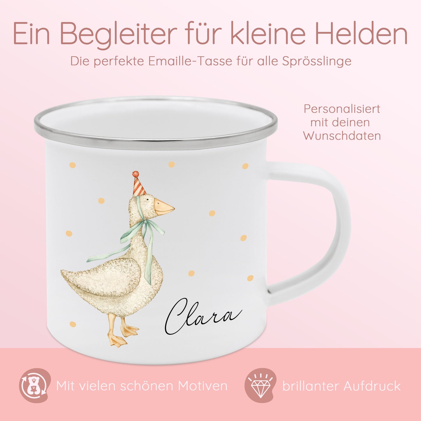 Tasse Mädchen, Kindertasse, Tasse Maus, Tasse Gans, Tasse Regenbogen, Kindergeschenk Mädchen, Emaille Becher mit Name, Campingtasse