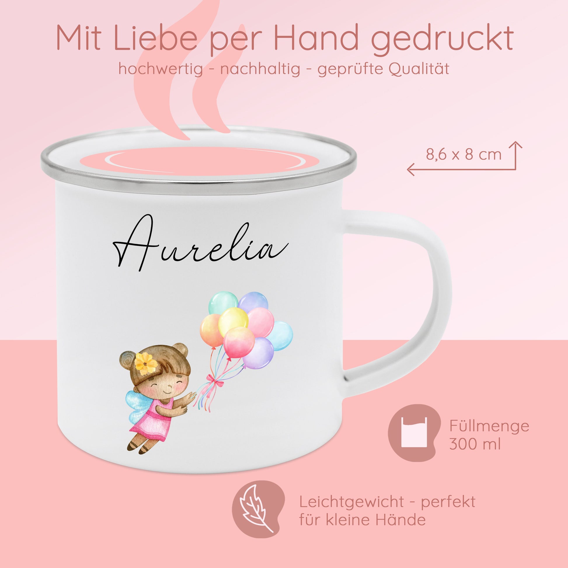 Tasse Mädchen, Emaille Tasse Mädchen, Geschenke für Mädchen, Schulanfang Geschenk Mädchen, Kindergeburtstag Mädchen