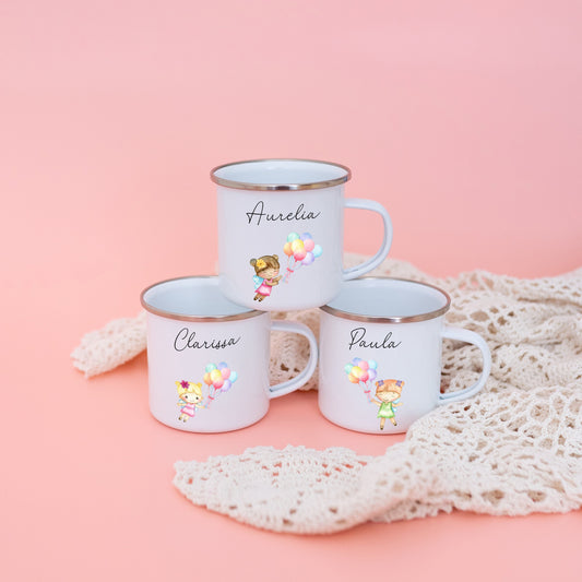 Tasse Mädchen, Emaille Tasse Mädchen, Geschenke für Mädchen, Schulanfang Geschenk Mädchen, Kindergeburtstag Mädchen