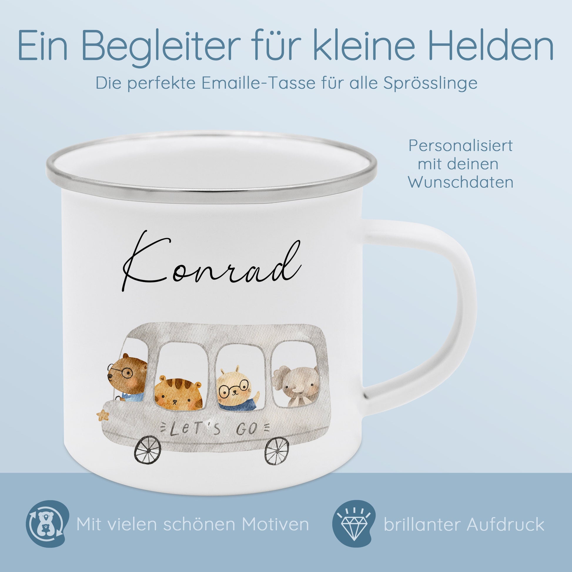 Tasse Feuerwehr, Tasse Bagger, Tasse Pferd, Emaille Tasse, Kinder Geschenke, Tasse für Kinder, Schulanfang, Campingtasse