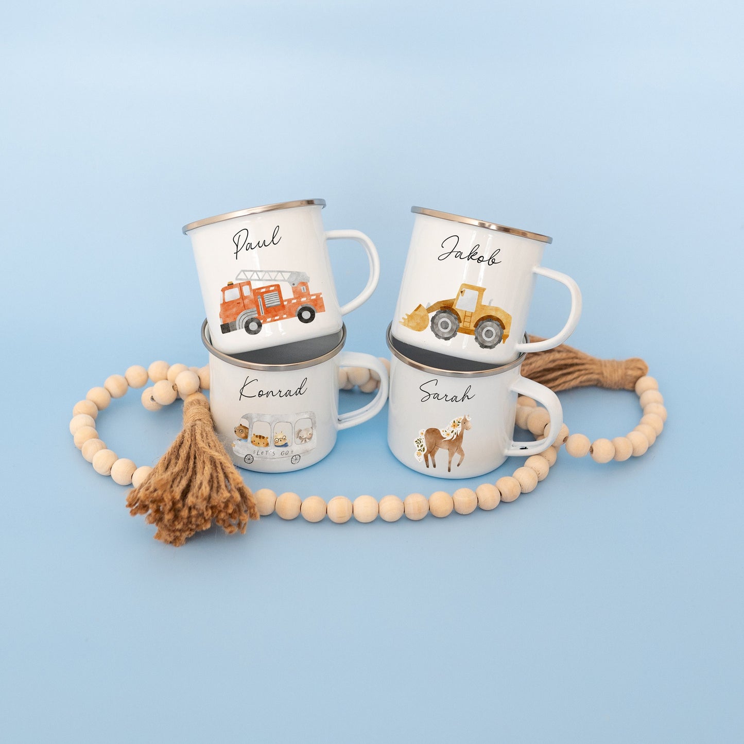 Tasse Feuerwehr, Tasse Bagger, Tasse Pferd, Emaille Tasse, Kinder Geschenke, Tasse für Kinder, Schulanfang, Campingtasse