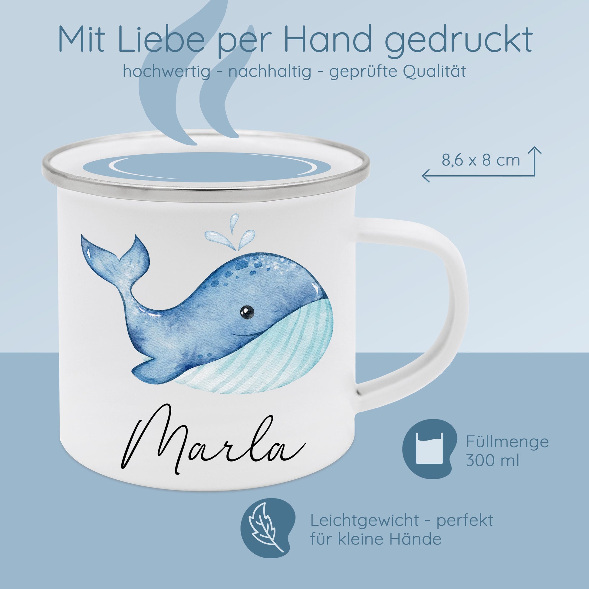 Tasse Wal, Tasse Schildkröte, Tasse Meerestiere, Kindergeschenke Junge, Emaille Tasse Junge, Schulanfang Geschenk Junge, Schultüte Junge