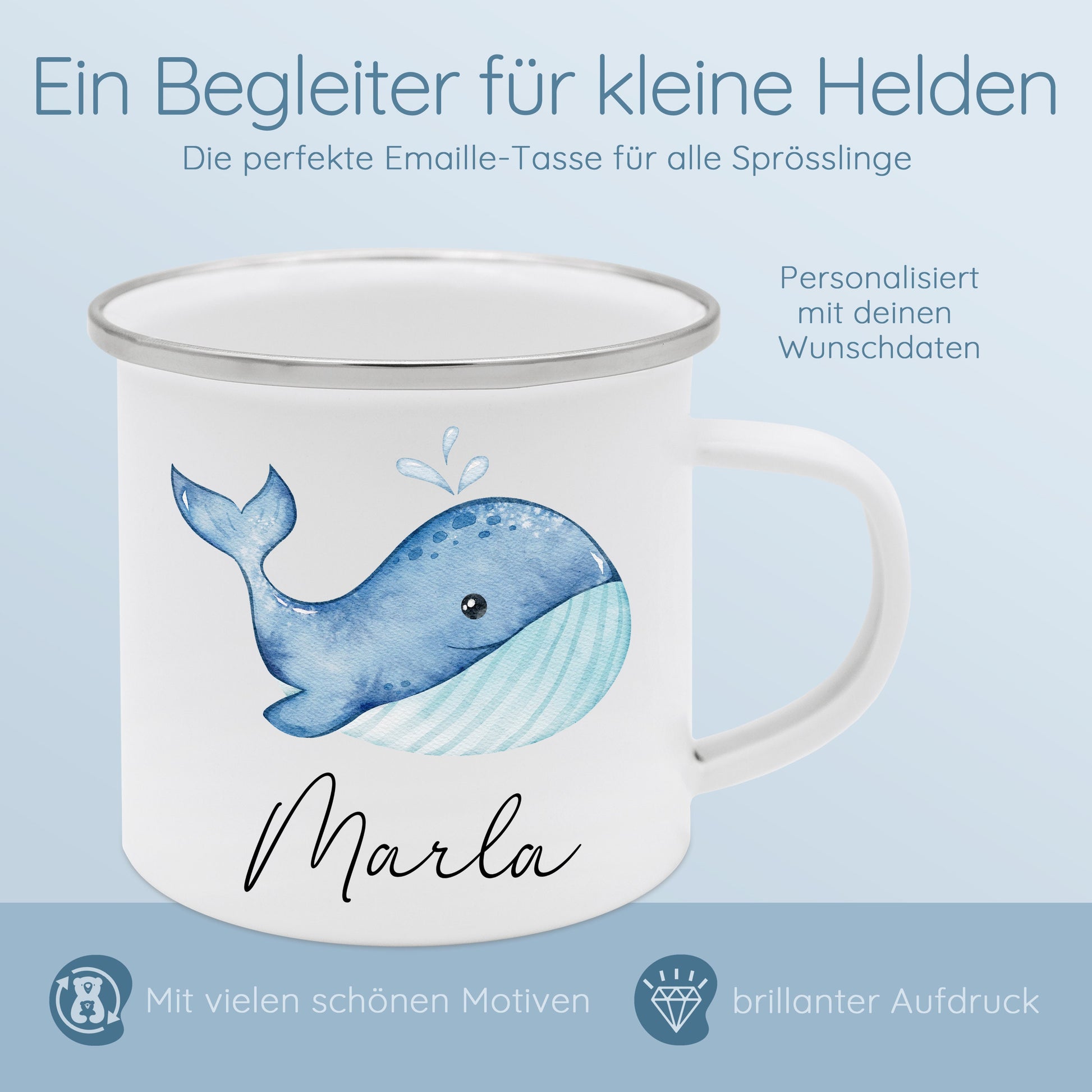 Tasse Wal, Tasse Schildkröte, Tasse Meerestiere, Kindergeschenke Junge, Emaille Tasse Junge, Schulanfang Geschenk Junge, Schultüte Junge