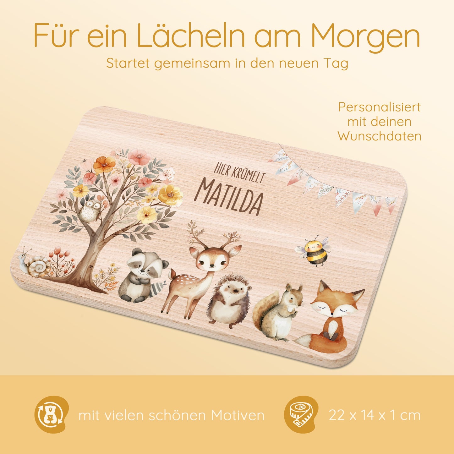 Taufgeschenk, Frühstücksbrett personalisiert, Babygeschenke, Kindergeschenke, Holzbrett, Frühstücksbrett Tiere, Kindergarten Geschenk