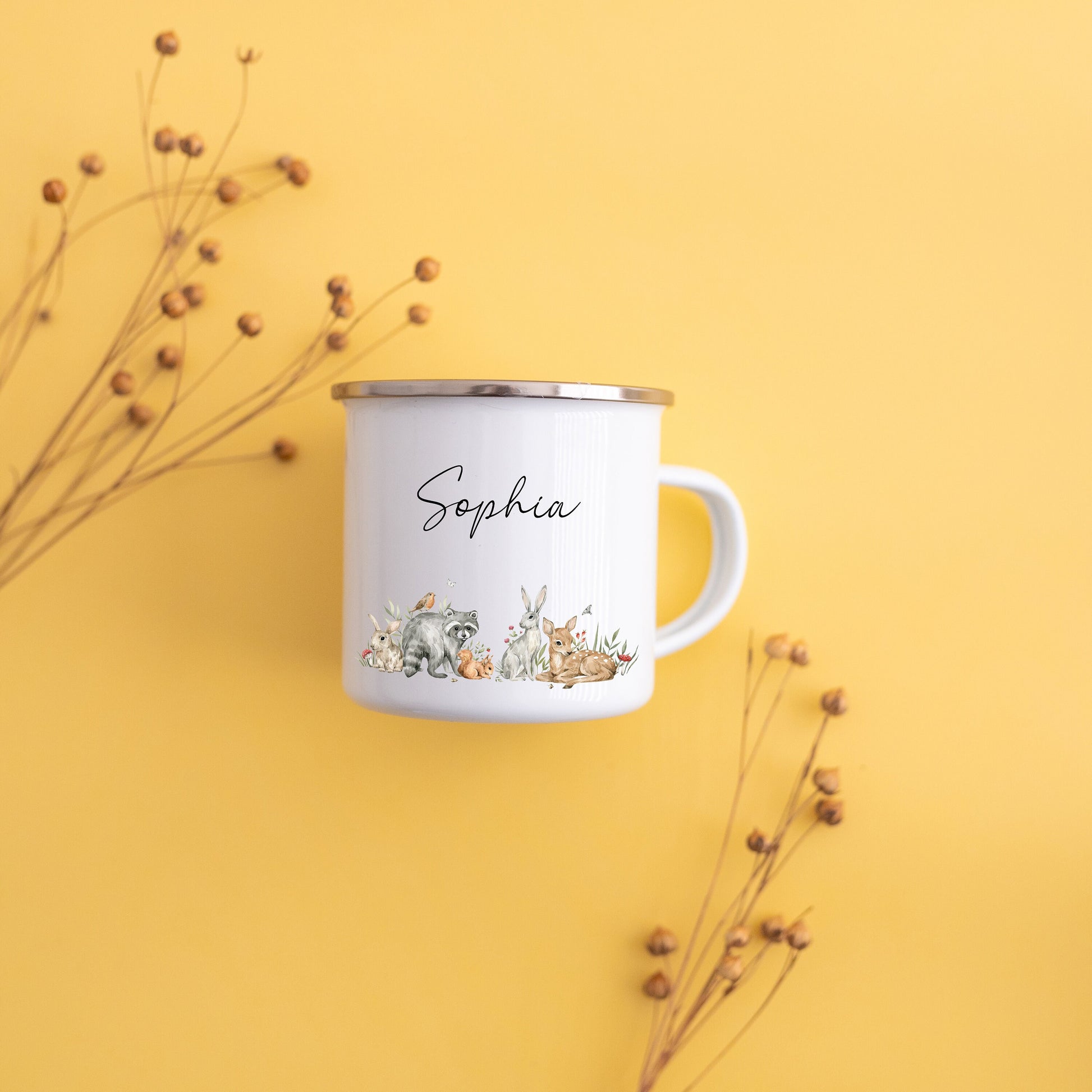 Tasse Waldtiere, Emaille Tasse Kinder, Kindertasse mit Tieren, Geschenk für Kinder Tassen, Waldorf Schule Geschenk, Campingtasse