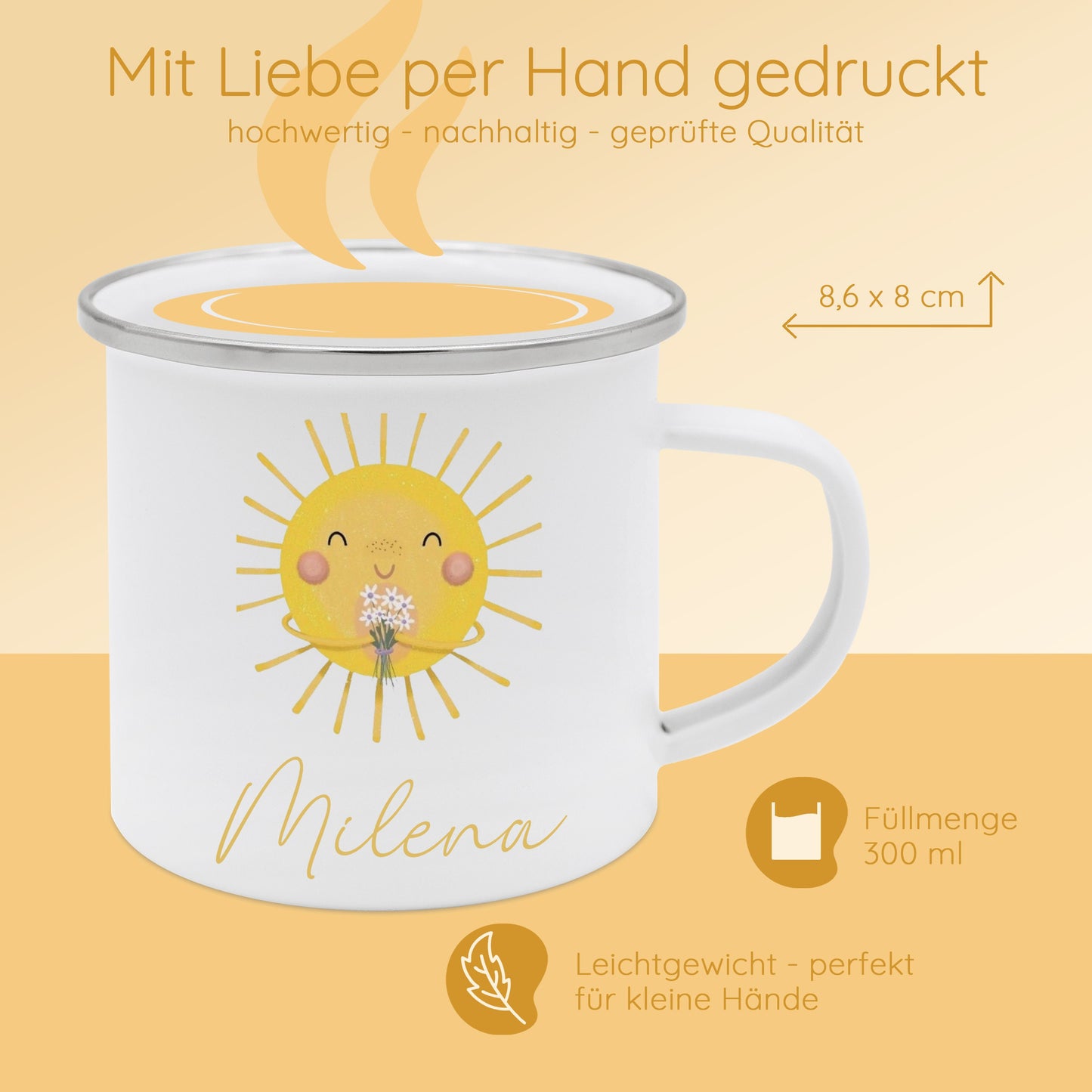 Tasse Junge, Tasse Mädchen, Tasse Rakete, Tasse Sonne, Tasse Affe, Einschulung, Emaille Tasse Kind, Kindergeschenke, Campingbecher