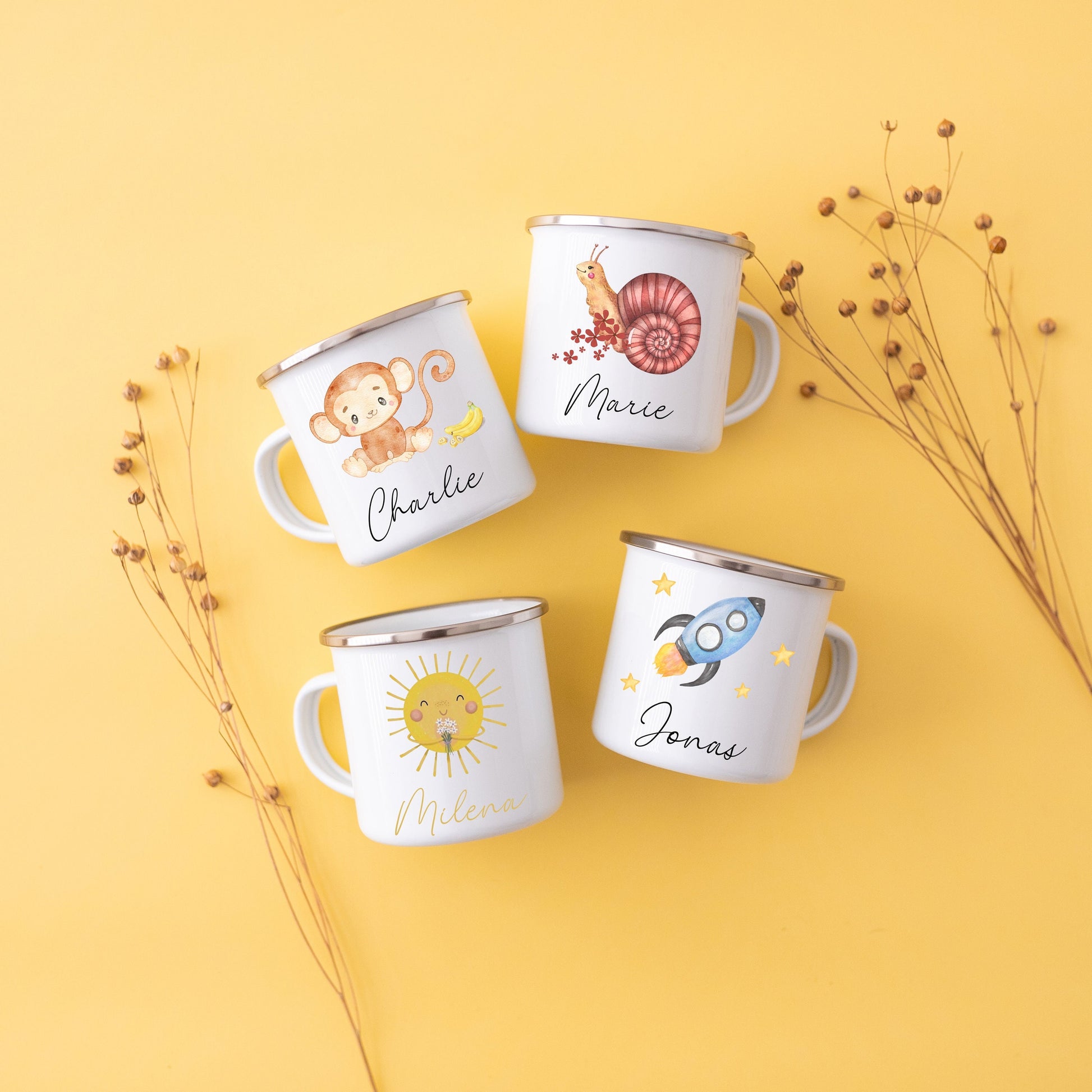 Tasse Junge, Tasse Mädchen, Tasse Rakete, Tasse Sonne, Tasse Affe, Einschulung, Emaille Tasse Kind, Kindergeschenke, Campingbecher