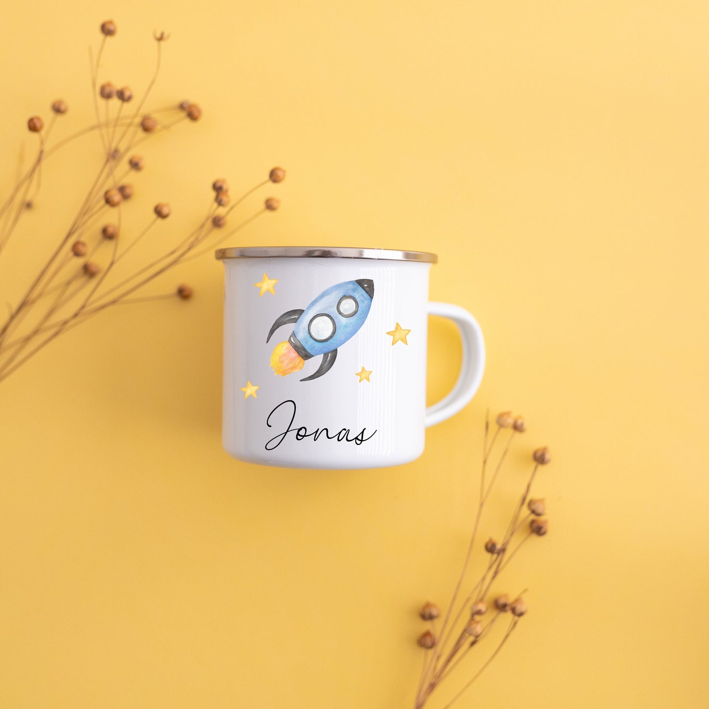 Tasse Rakete, Schulanfang Junge, Tasse Junge, Tasse personalisiert Rakete, Rakete Name, Emaille Tasse Junge, Kindergeburtstag Junge