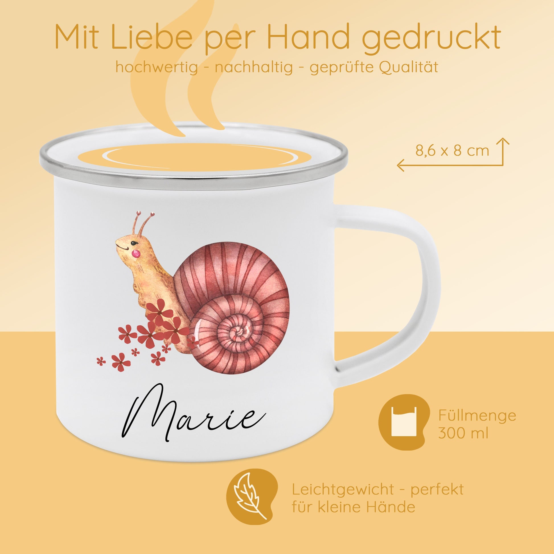 Tasse Schnecke, Emaille Tasse, Kindertasse Mädchen, Schulanfang Geschenk Mädchen, Tasse Mädchen, Kindergeschenk Mädchen, Campingtasse