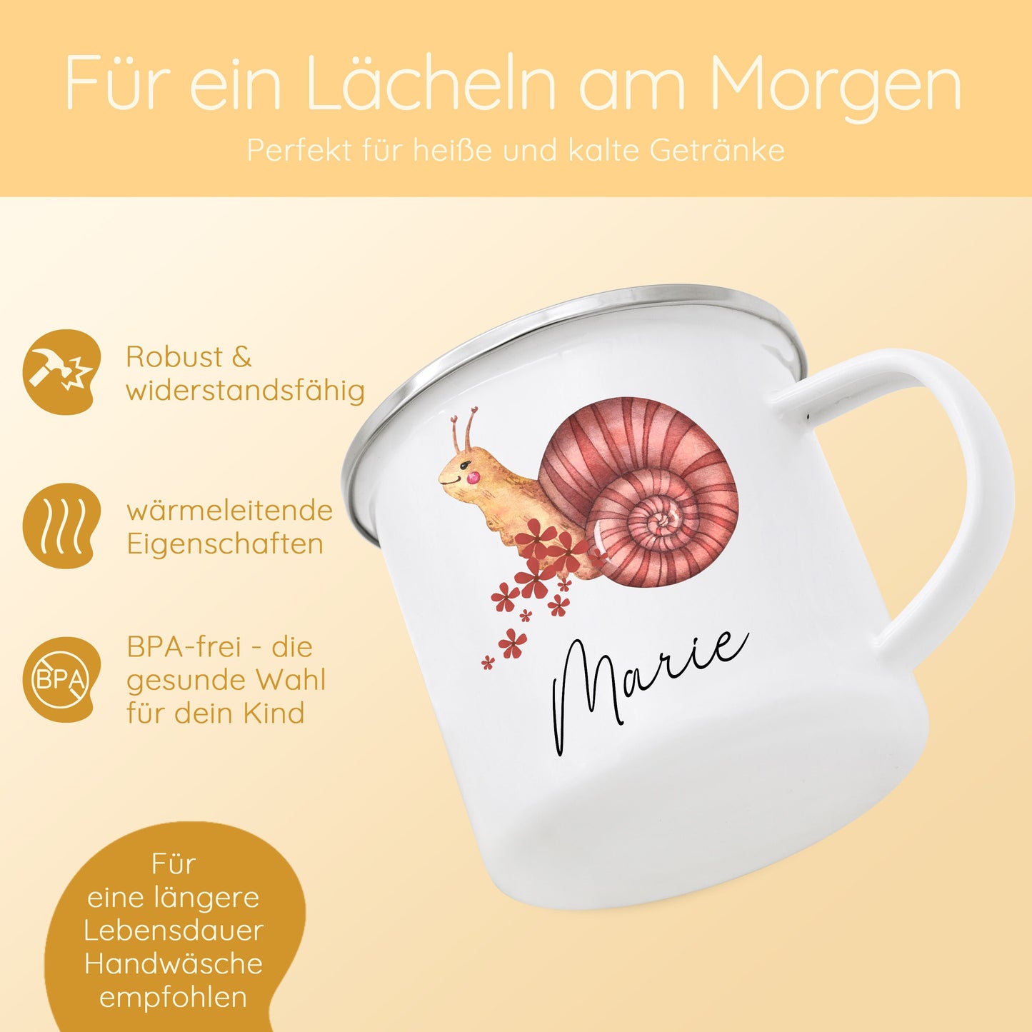 Tasse Schnecke, Emaille Tasse, Kindertasse Mädchen, Schulanfang Geschenk Mädchen, Tasse Mädchen, Kindergeschenk Mädchen, Campingtasse