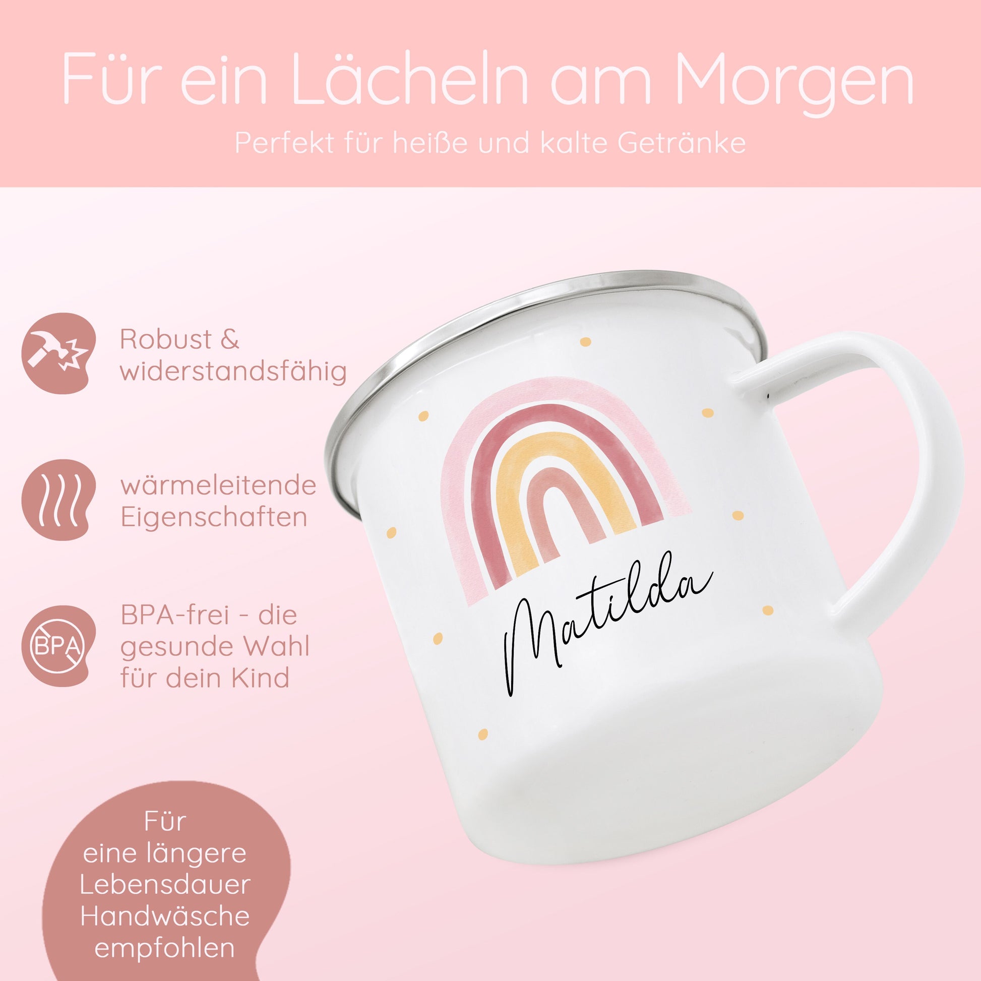 Tasse Mädchen, Kindertasse, Tasse Maus, Tasse Gans, Tasse Regenbogen, Kindergeschenk Mädchen, Emaille Becher mit Name, Campingtasse