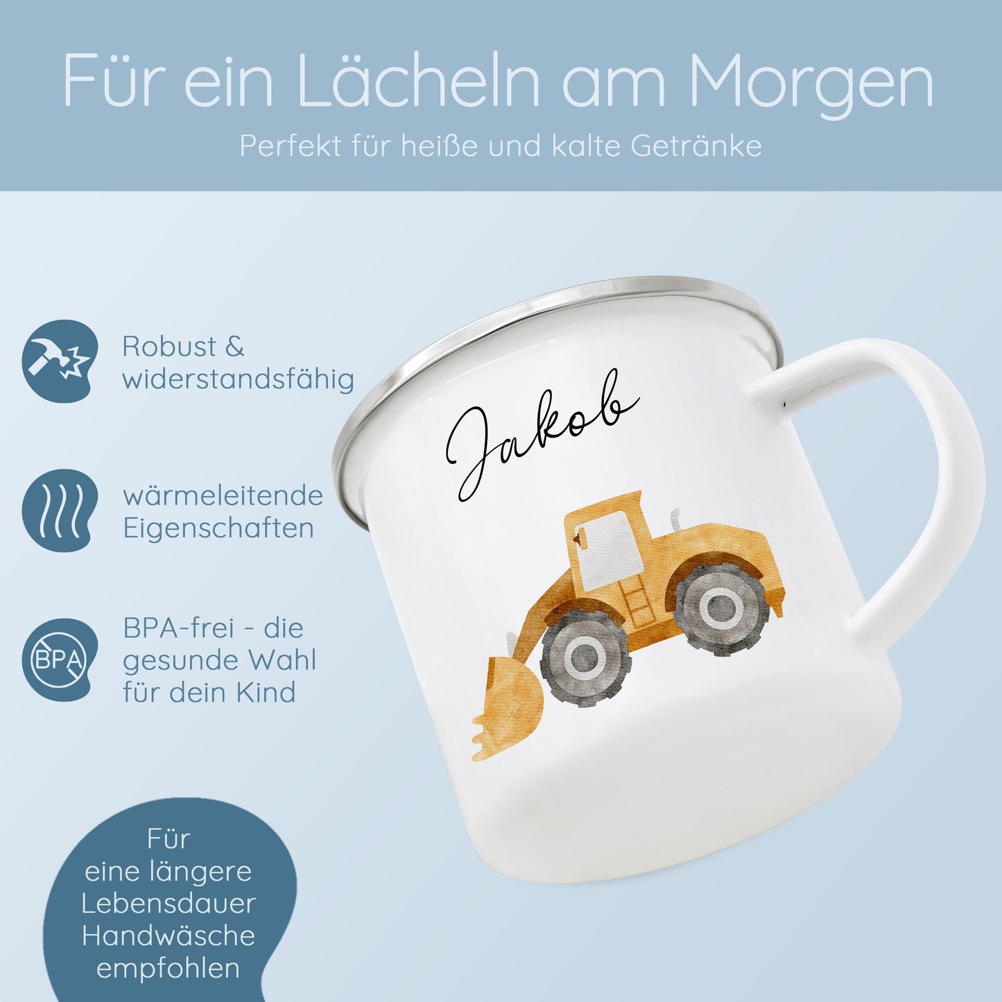 Tasse Feuerwehr, Tasse Bagger, Tasse Pferd, Emaille Tasse, Kinder Geschenke, Tasse für Kinder, Schulanfang, Campingtasse