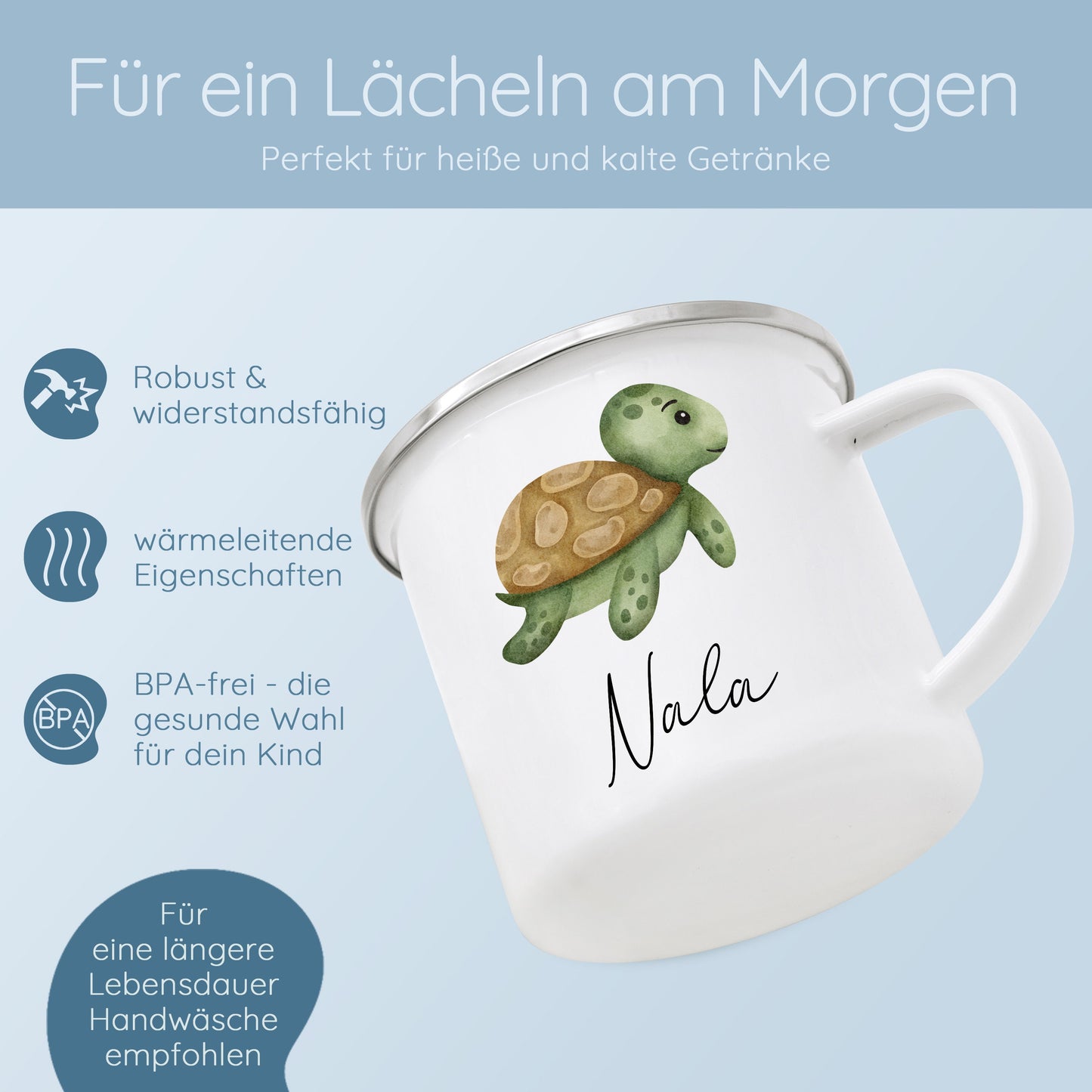 Tasse Wal, Tasse Schildkröte, Tasse Meerestiere, Kindergeschenke Junge, Emaille Tasse Junge, Schulanfang Geschenk Junge, Schultüte Junge