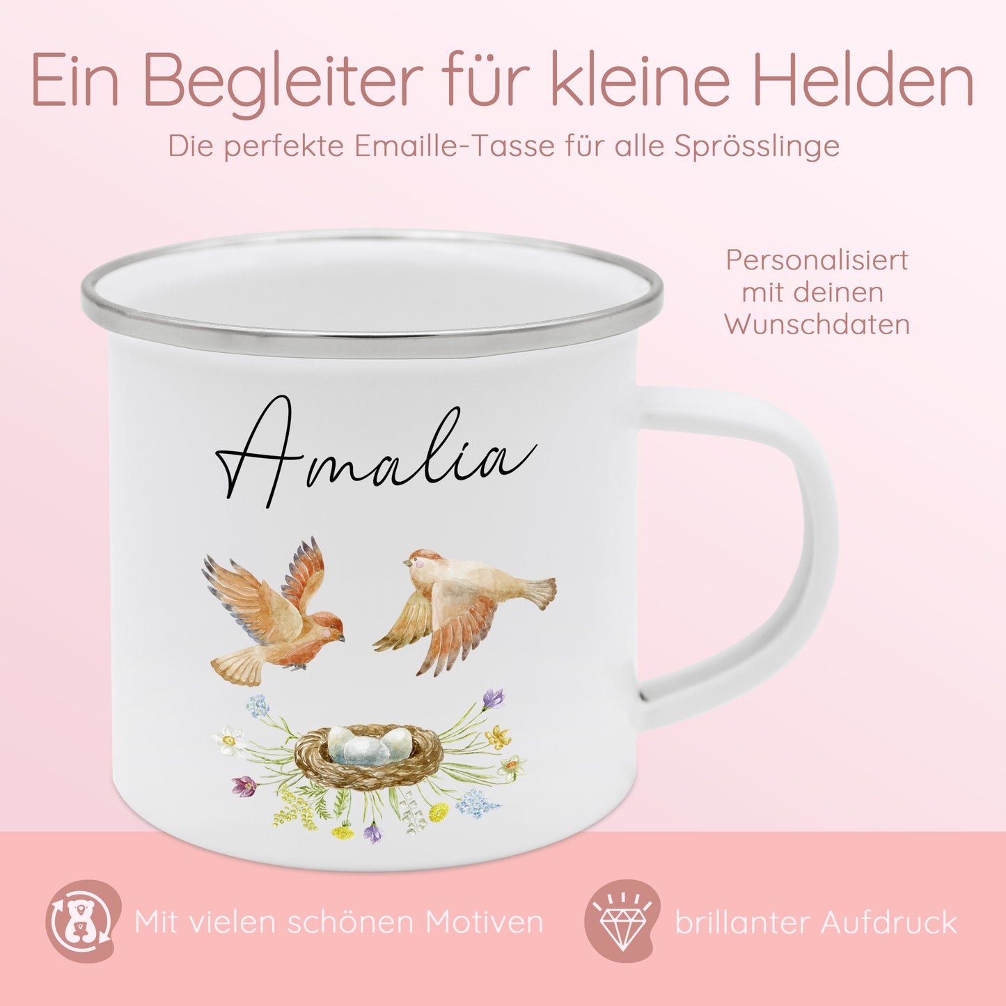 Tasse Mädchen, Tasse Marienkäfer, Tasse Schmetterling, Tasse Vögel, Schulanfang Geschenk Mädchen, Taufe Mädchen, Geburtstag Mädchen