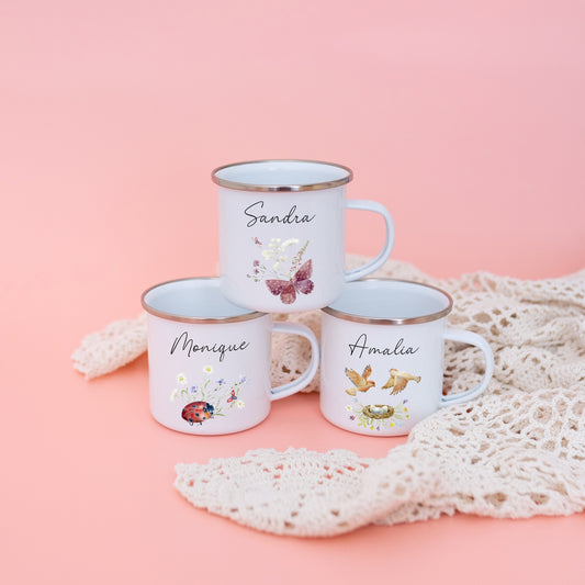 Tasse Mädchen, Tasse Marienkäfer, Tasse Schmetterling, Tasse Vögel, Schulanfang Geschenk Mädchen, Taufe Mädchen, Geburtstag Mädchen