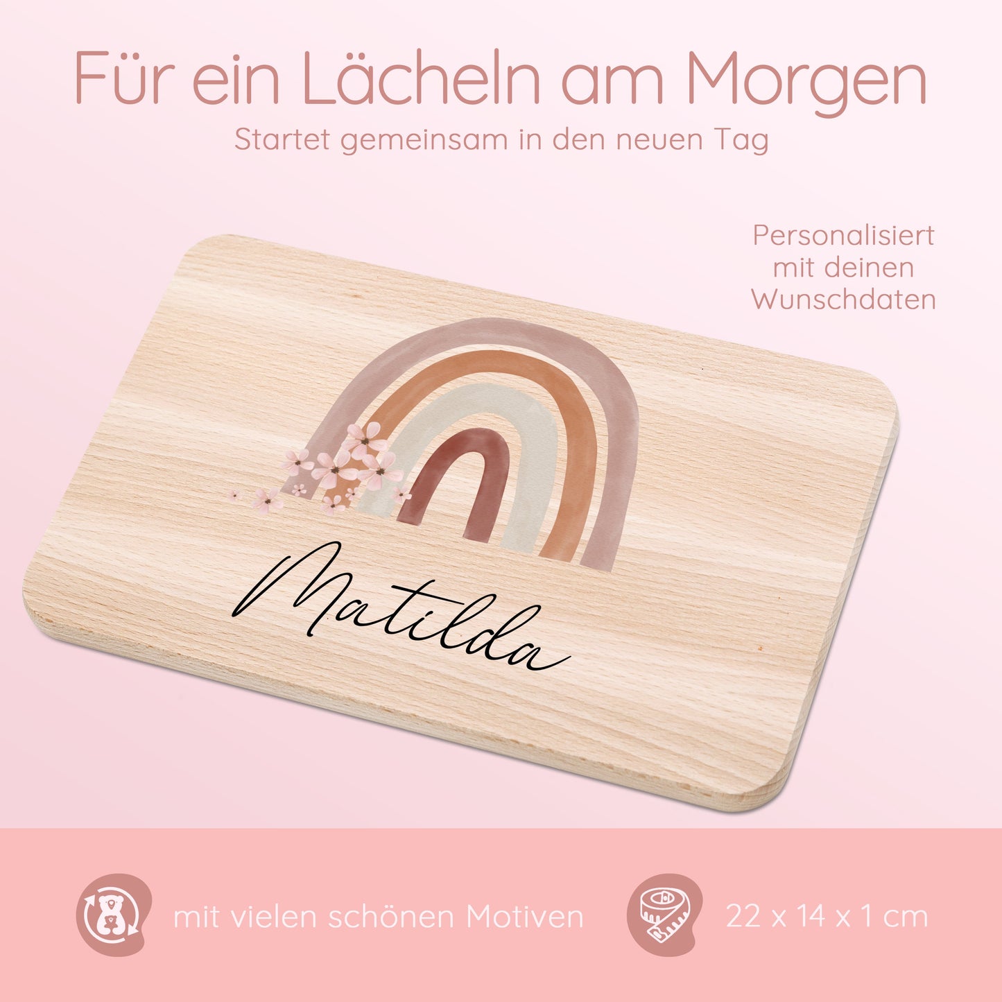 Taufe Mädchen, Brettchen Regenbogen, Kindergeschenke, Babygeschenk Mädchen, Kinderbrett, Frühstücksbrett Blumen