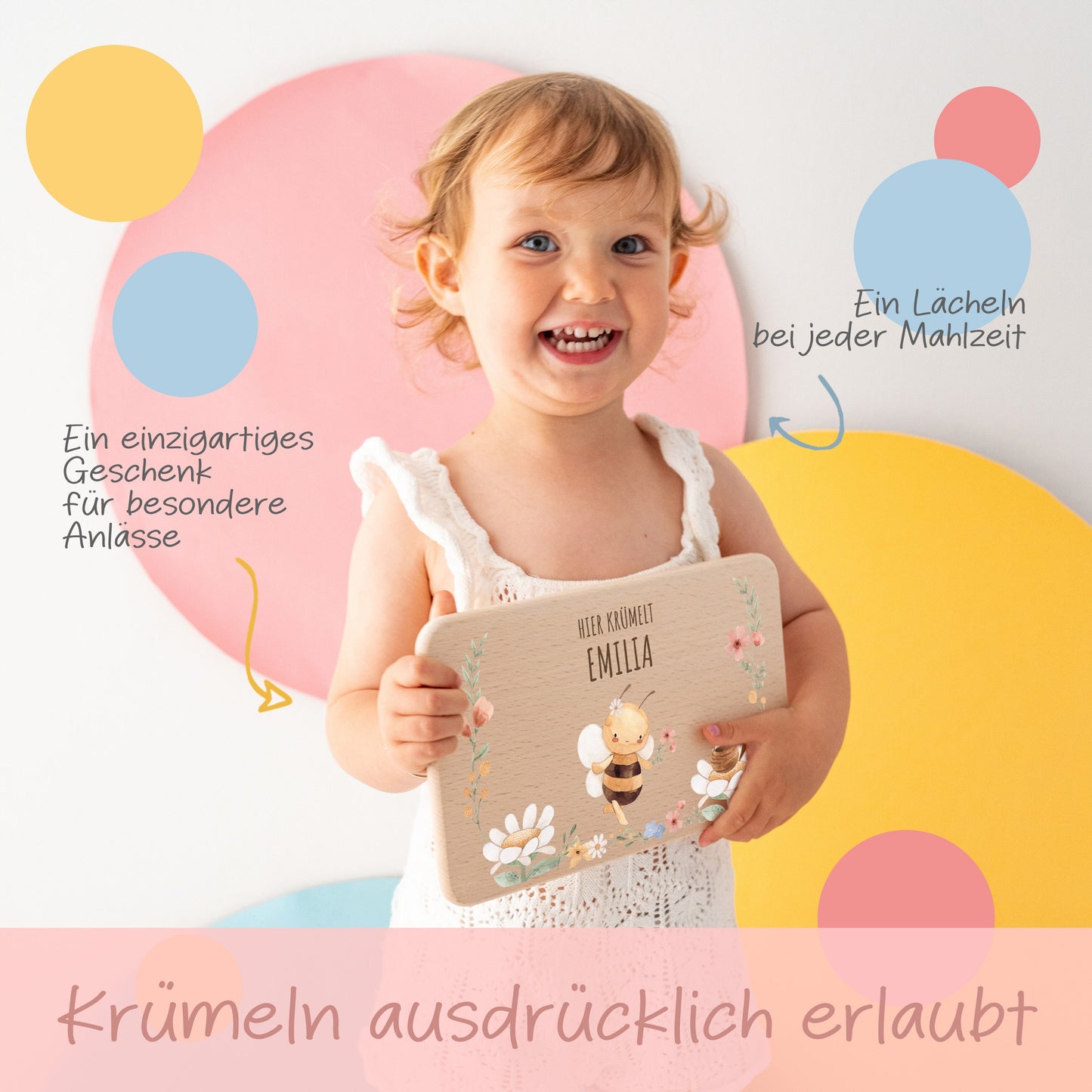 Taufe Mädchen, Geburt Mädchen, Frühstücksbrett Mädchen, Brett Biene, Kindergeschenke, Schulanfang Mädchen, Frühstücksbrettchen