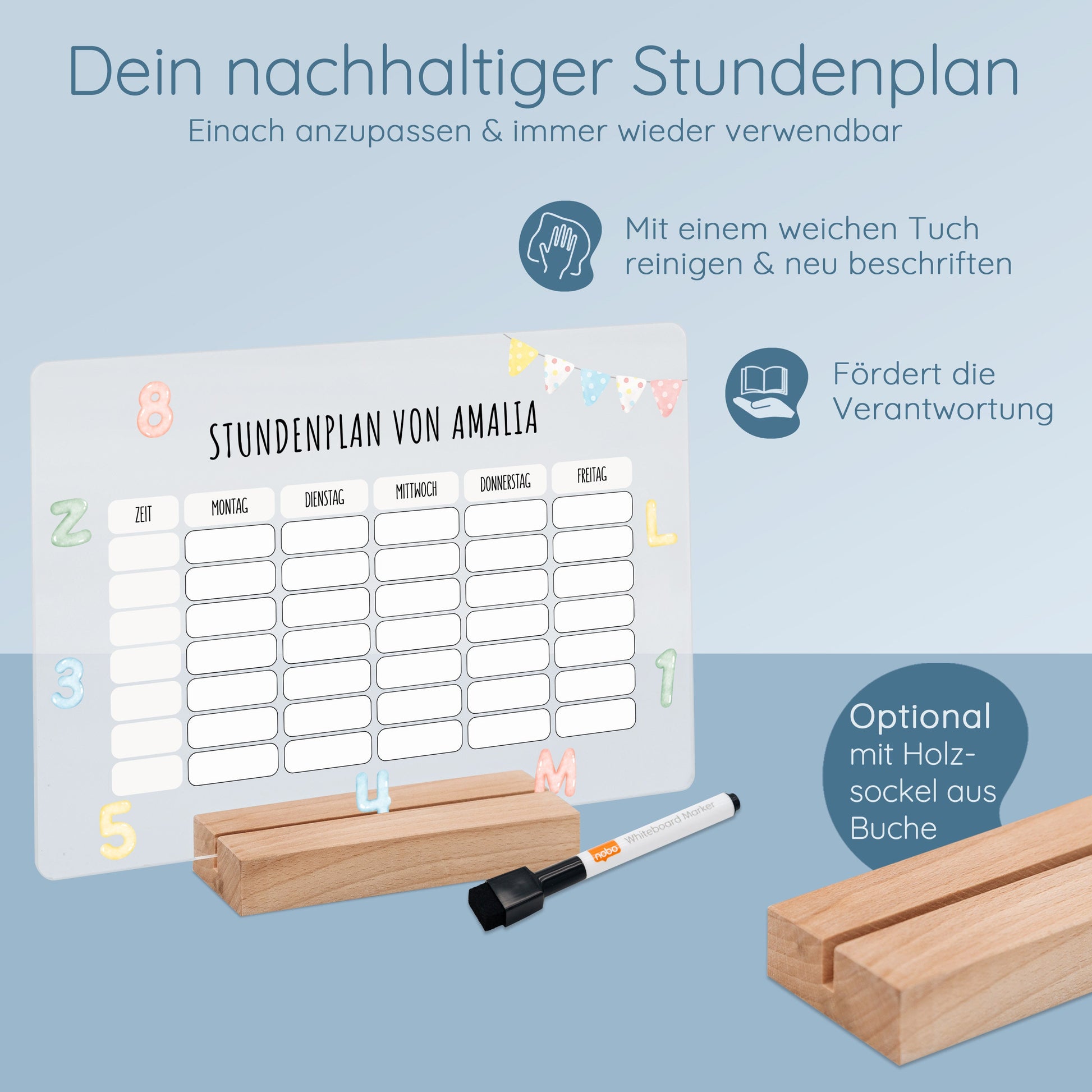 Stundenplan abwischbar, Einschulung, Stundenplan Acryl, Personalisierter Stundenplan, Stundenplan Fußball, Einschulung Fußball, Einhorn