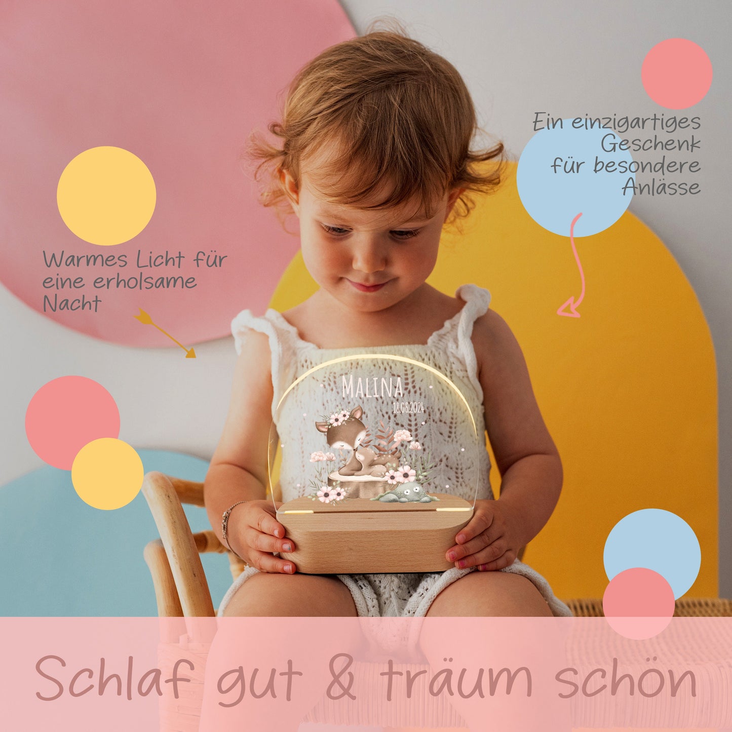 Taufe, Babygeschenke, Baby Mädchen, Geburtsgeschenk Mädchen, Babyzimmer, Nachtlicht Reh, Taufgeschenk Mädchen, Lampe Kinderzimmer