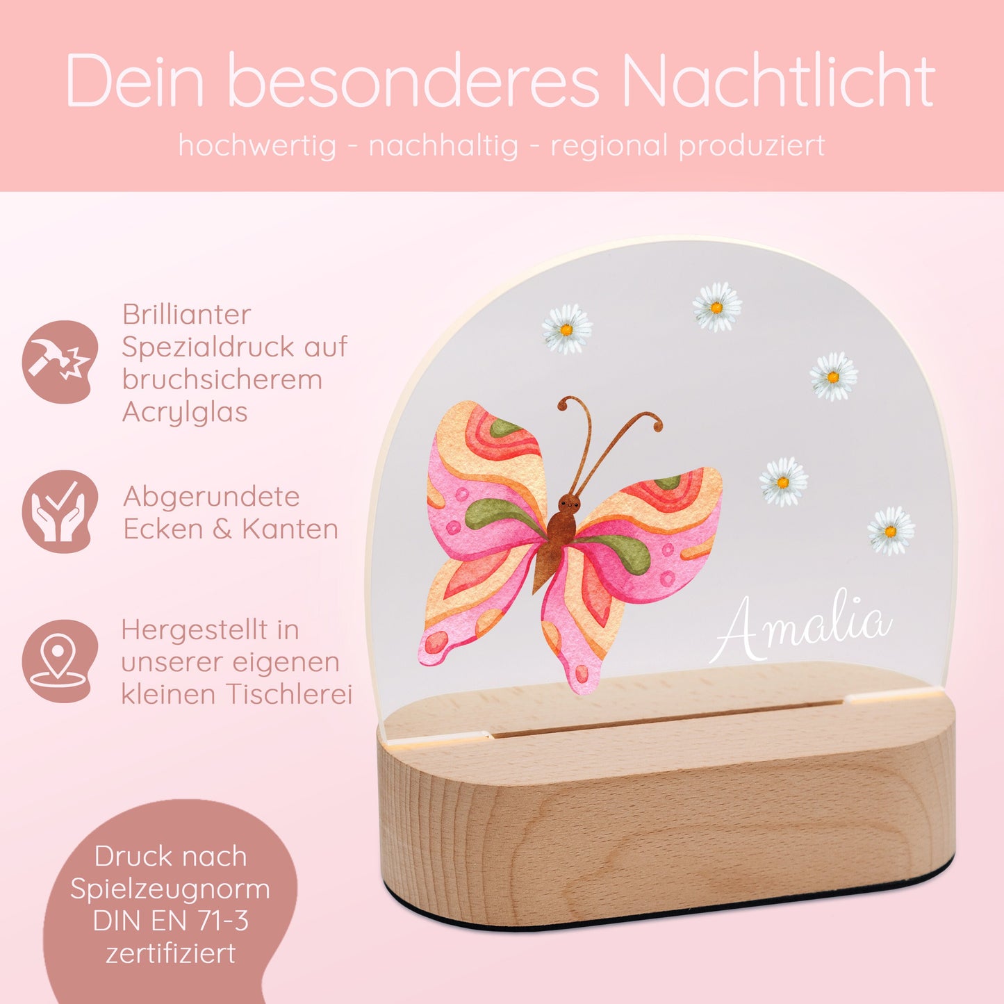 Taufgeschenk Mädchen, Nachtlicht Baby, Nachtlicht Schmetterling, Babygeschenk Mädchen, Zur Geburt Mädchen Lampe, Stilllampe