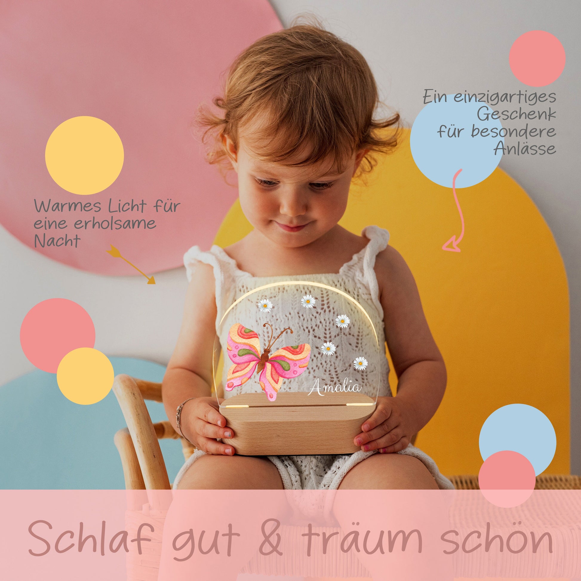 Taufgeschenk Mädchen, Nachtlicht Baby, Nachtlicht Schmetterling, Babygeschenk Mädchen, Zur Geburt Mädchen Lampe, Stilllampe