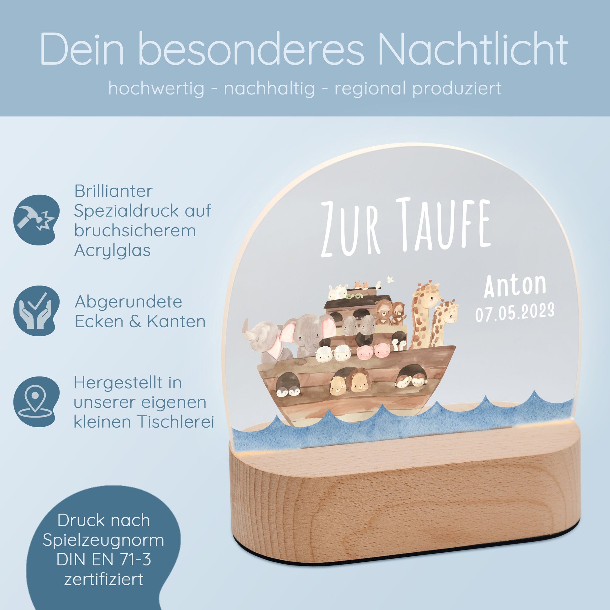 Taufe Nachtlicht, Nachtlicht Taufe, Taufgeschenk Junge, Geschenk Taufe Mädchen, Nachtlicht Taufgeschenk, Arche Noah Taufe, Stilllicht