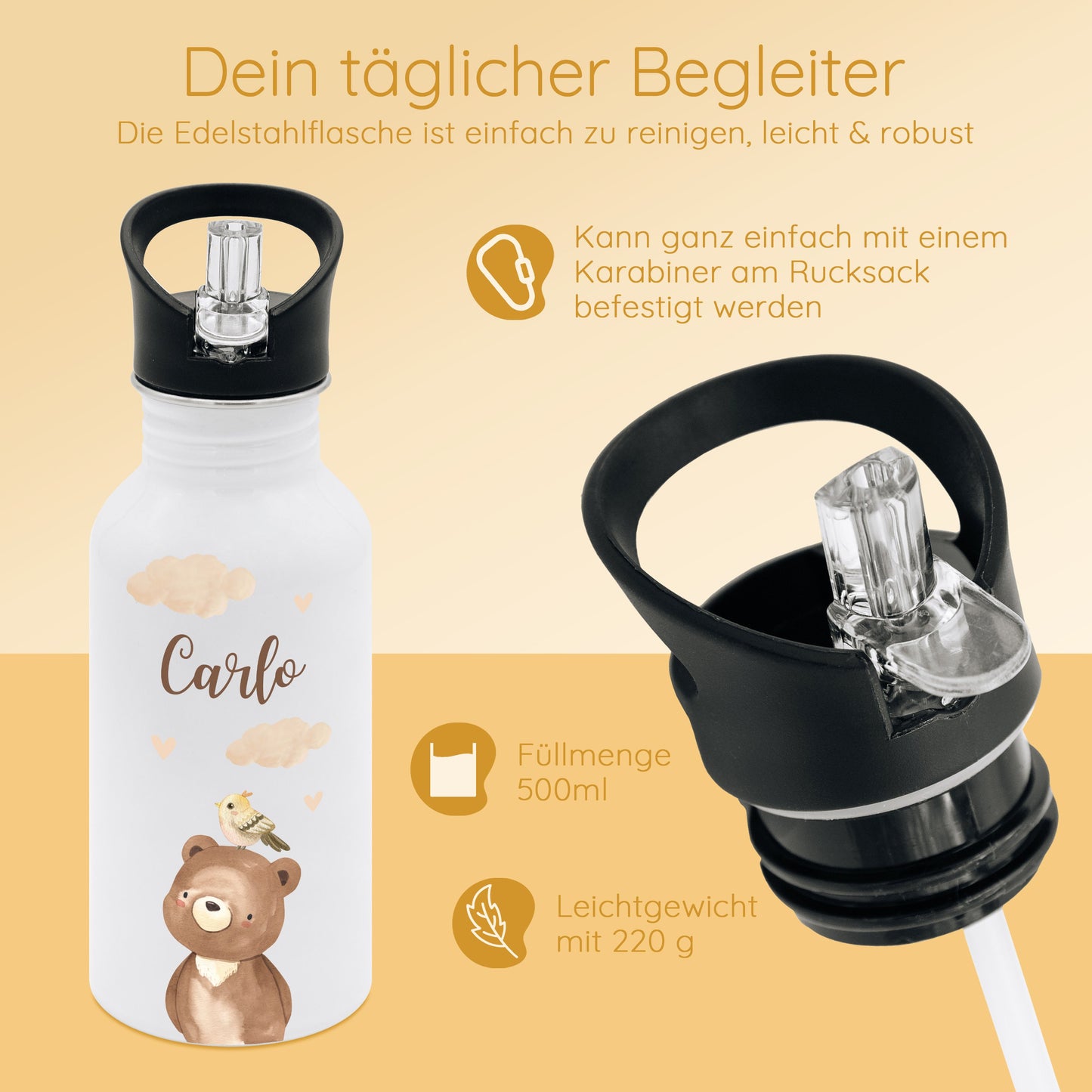 Trinkflasche personalisiert, Personalisierte Trinkflaschen, Kleinkind Trinkflasche, Trinkflasche Trinkhalm, Edelstahl Trinkflasche