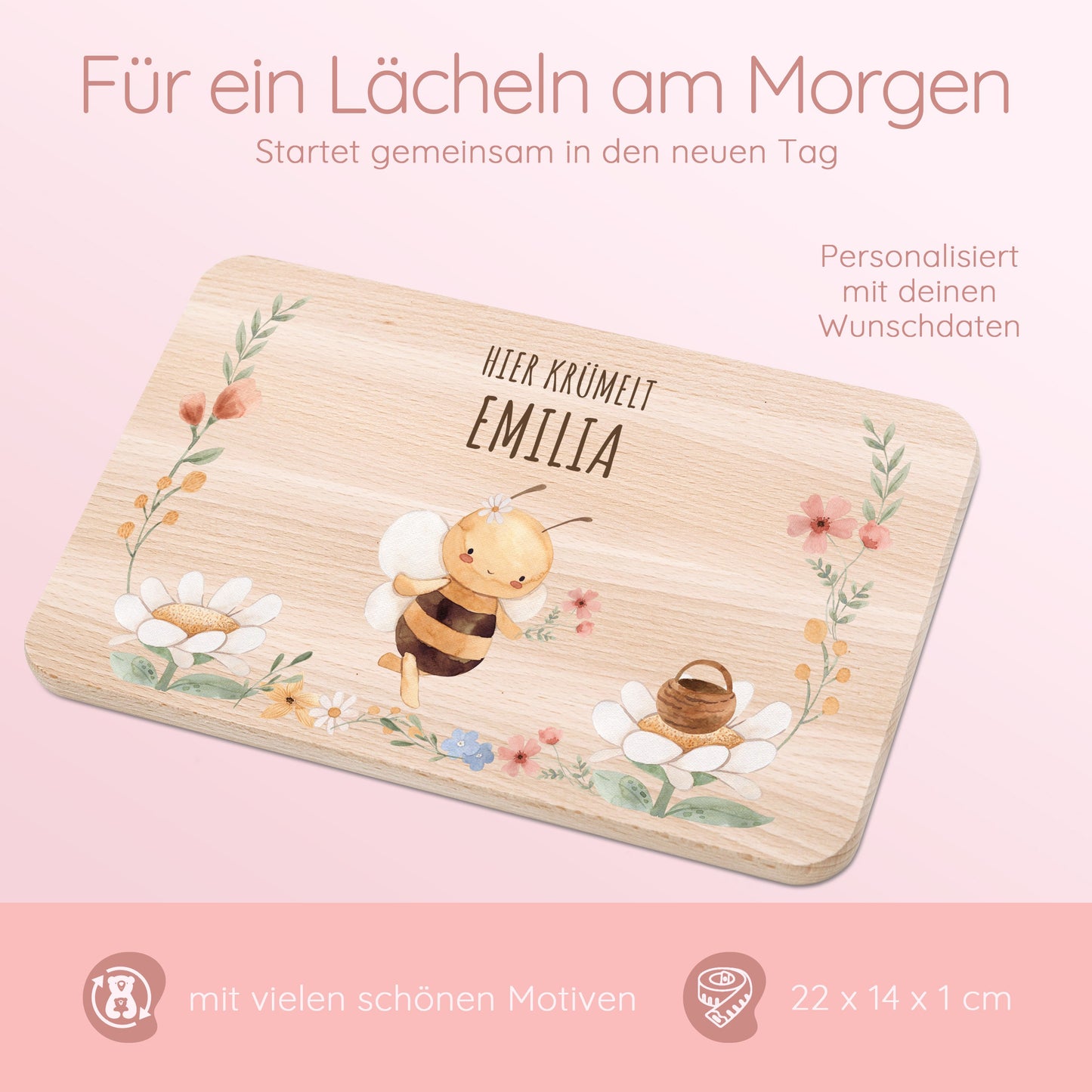 Taufe Mädchen, Geburt Mädchen, Frühstücksbrett Mädchen, Brett Biene, Kindergeschenke, Schulanfang Mädchen, Frühstücksbrettchen