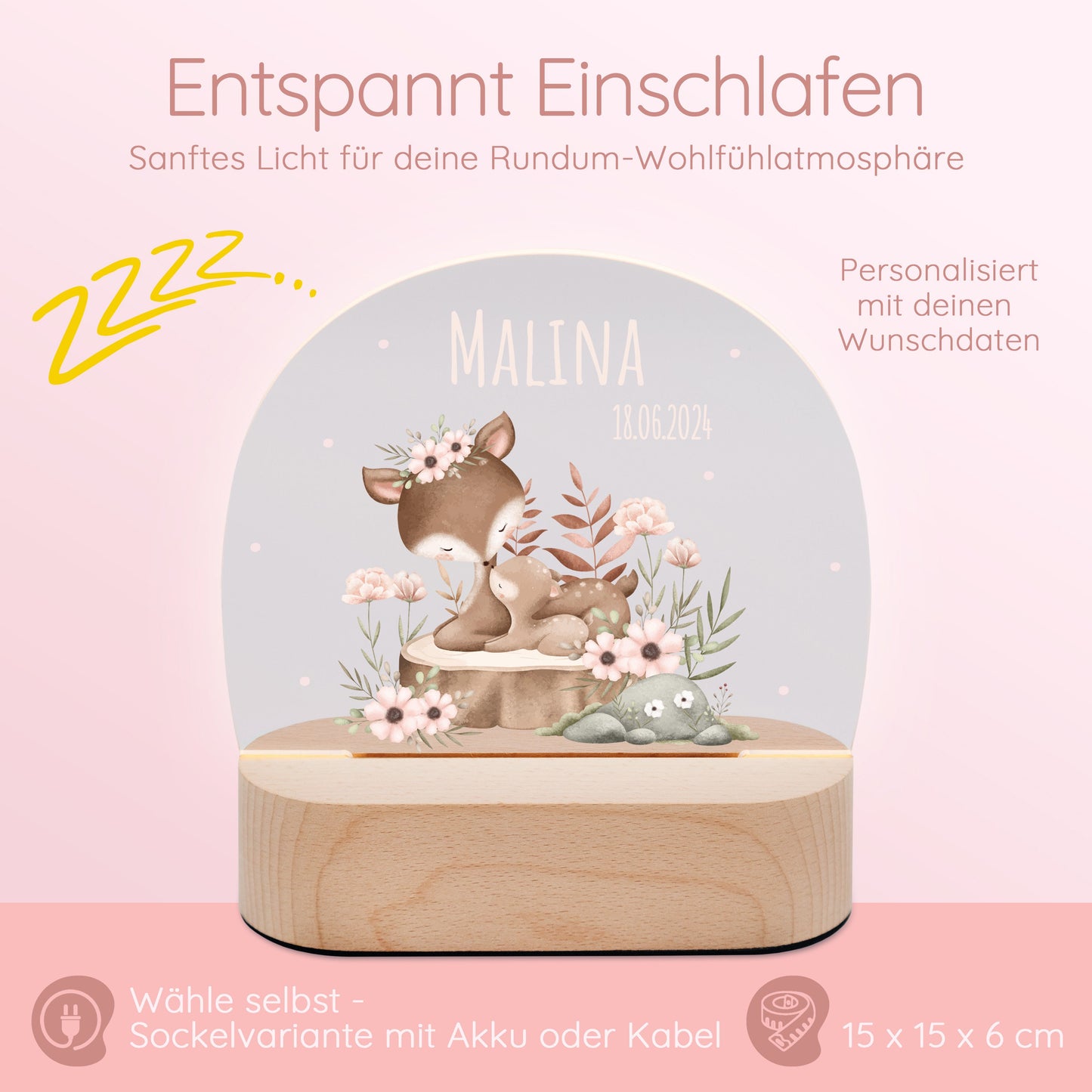 Taufe, Babygeschenke, Baby Mädchen, Geburtsgeschenk Mädchen, Babyzimmer, Nachtlicht Reh, Taufgeschenk Mädchen, Lampe Kinderzimmer