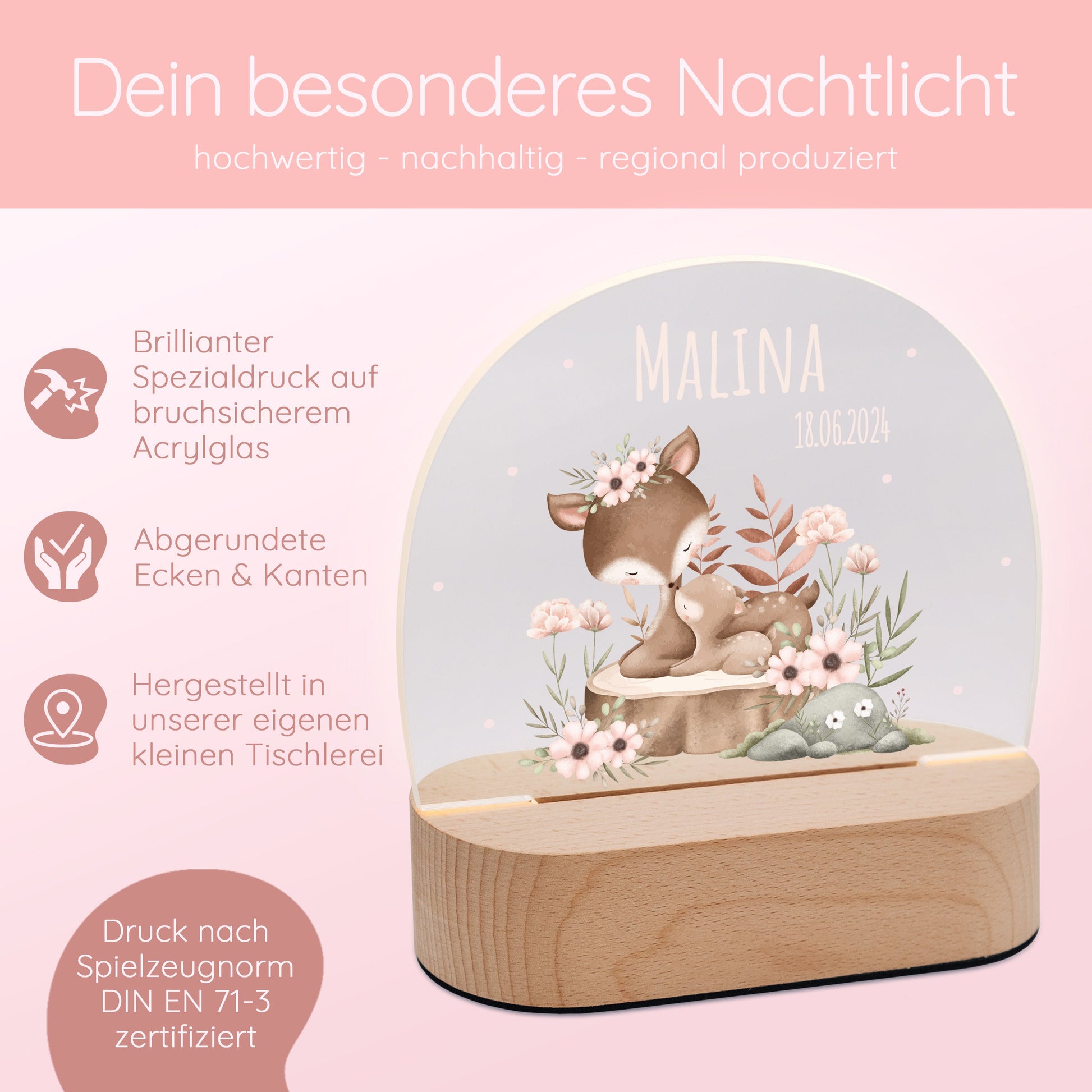 Taufe, Babygeschenke, Baby Mädchen, Geburtsgeschenk Mädchen, Babyzimmer, Nachtlicht Reh, Taufgeschenk Mädchen, Lampe Kinderzimmer