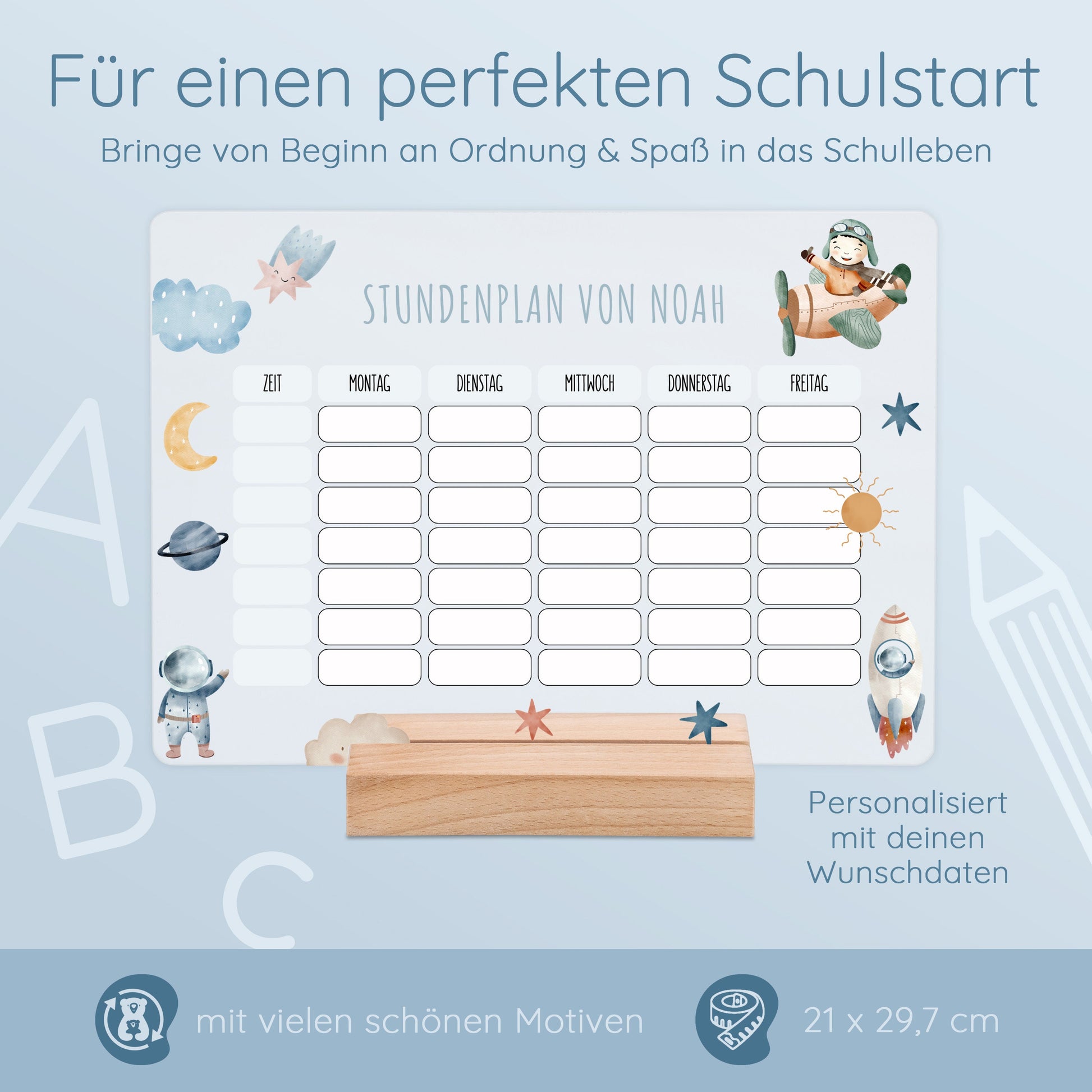 Stundenplan abwischbar, Einschulung, Stundenplan, Personalisierter Stundenplan, Stundenplan Acryl abwischbar, Schulkind Stundenplan