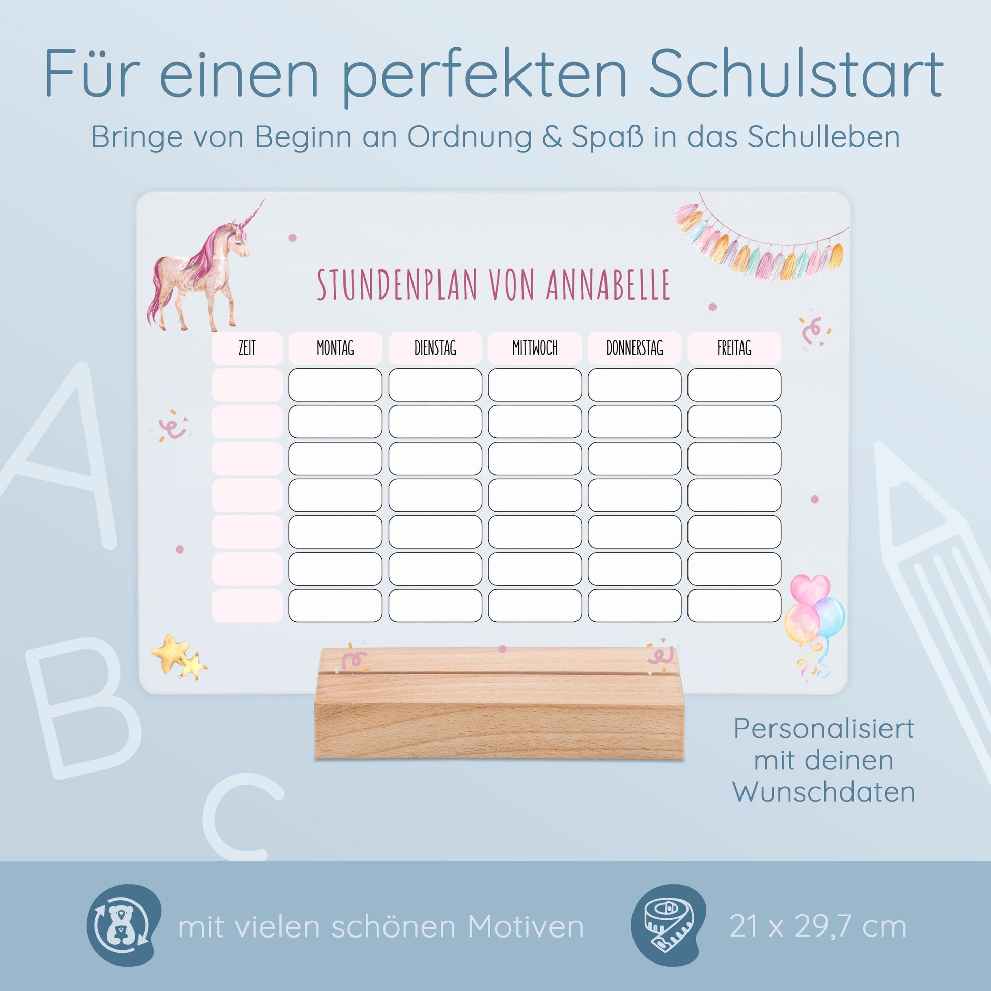 Stundenplan abwischbar, Einschulung, Stundenplan Acryl, Personalisierter Stundenplan, Stundenplan Fußball, Einschulung Fußball, Einhorn