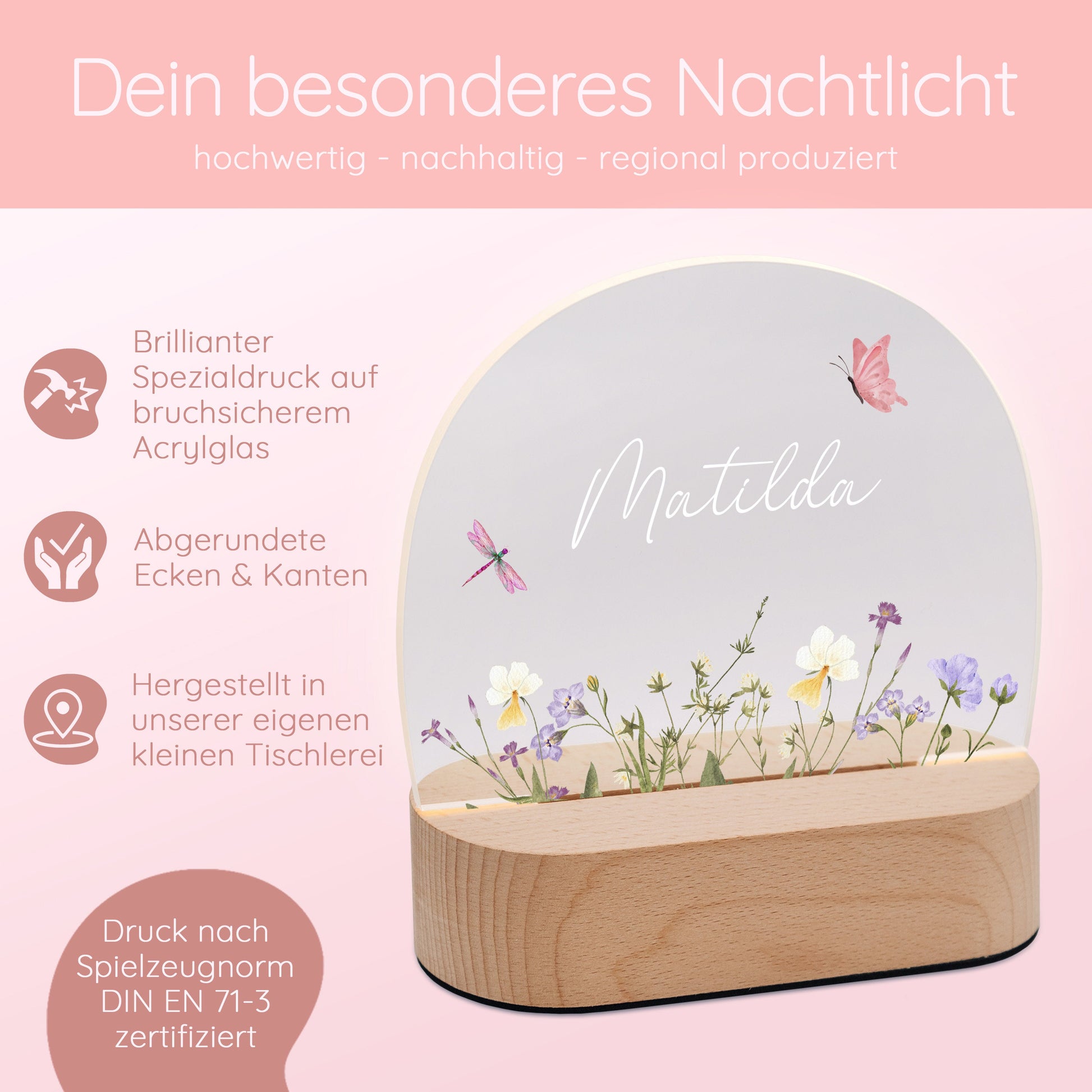 Taufgeschenk Mädchen, Nachtlicht Baby, Nachtlicht Blumen, Babygeschenk Mädchen, Zur Geburt Mädchen Lampe, Babyzimmer Lampe