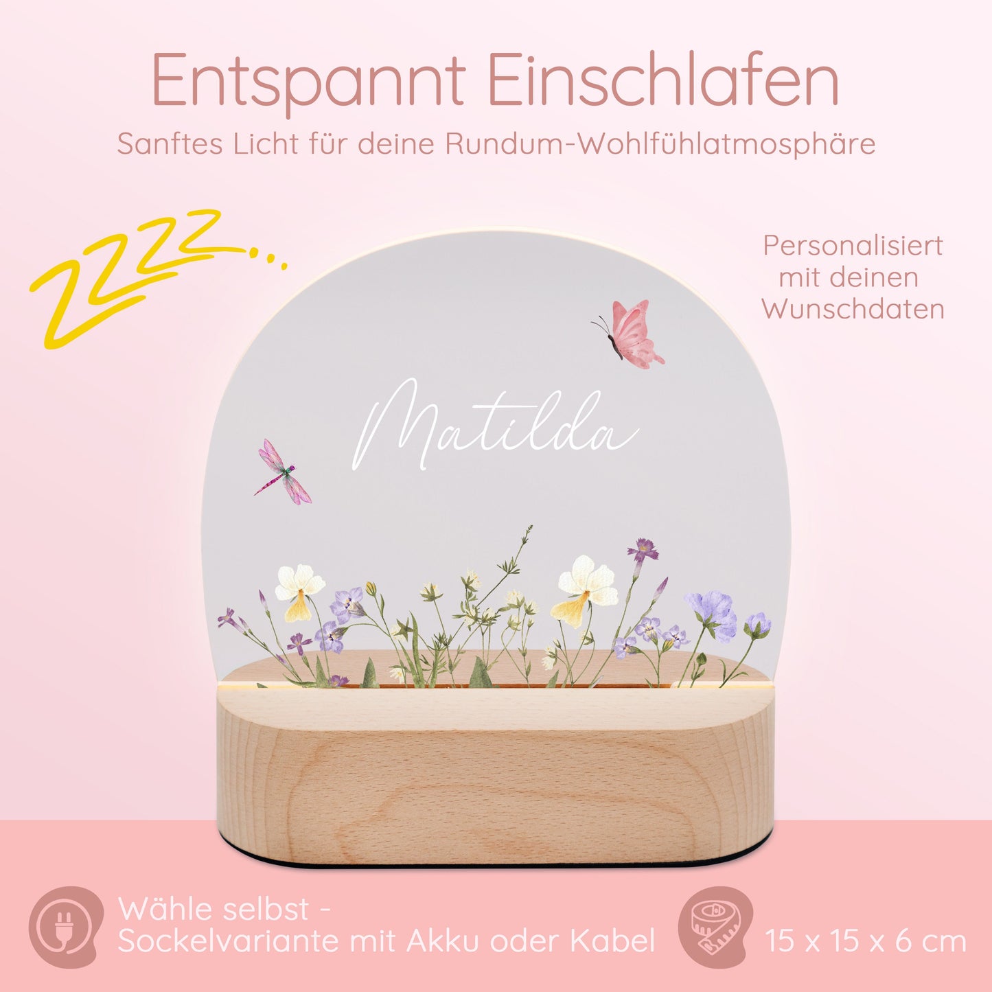 Taufgeschenk Mädchen, Nachtlicht Baby, Nachtlicht Blumen, Babygeschenk Mädchen, Zur Geburt Mädchen Lampe, Babyzimmer Lampe