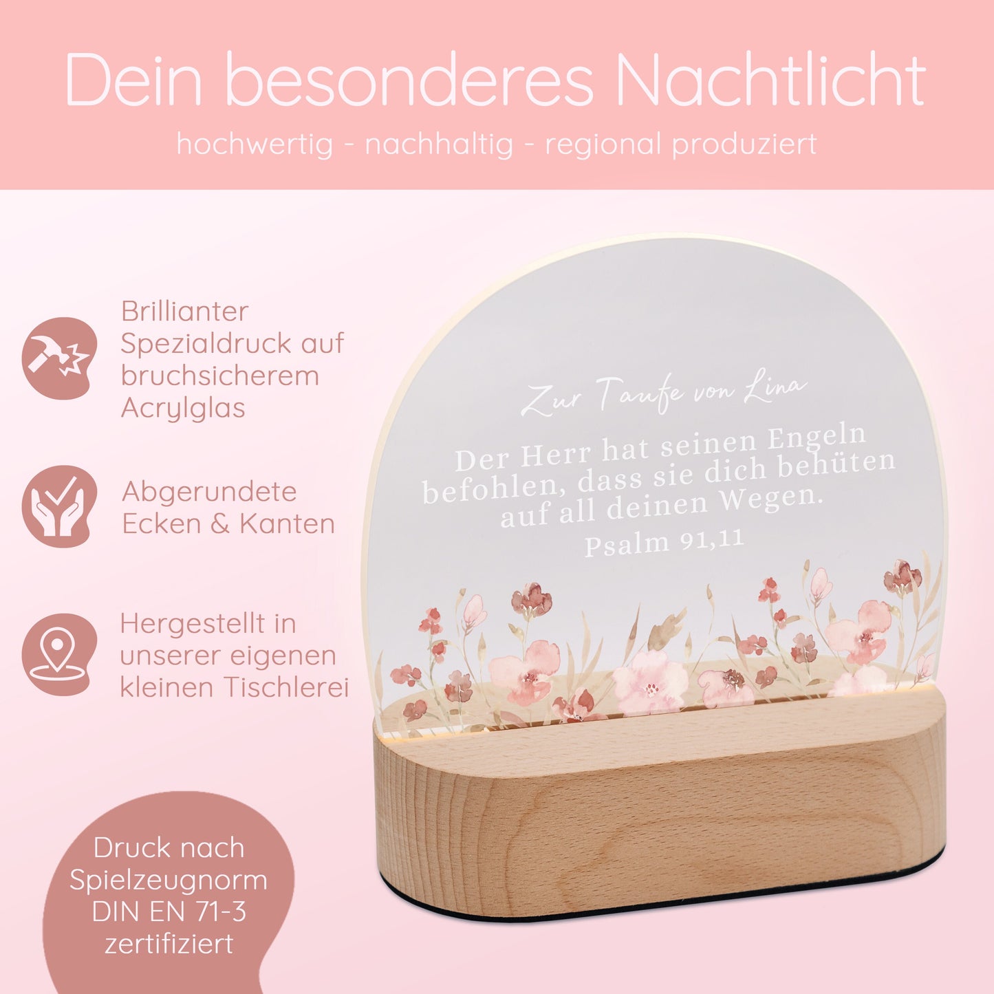 Taufgeschenk Mädchen, Taufgeschenk, Taufe Mädchen, Nachtlicht Mädchen Taufe, Geschenk zur Taufe für Mädchen, Tauflicht, LED Nachtlicht